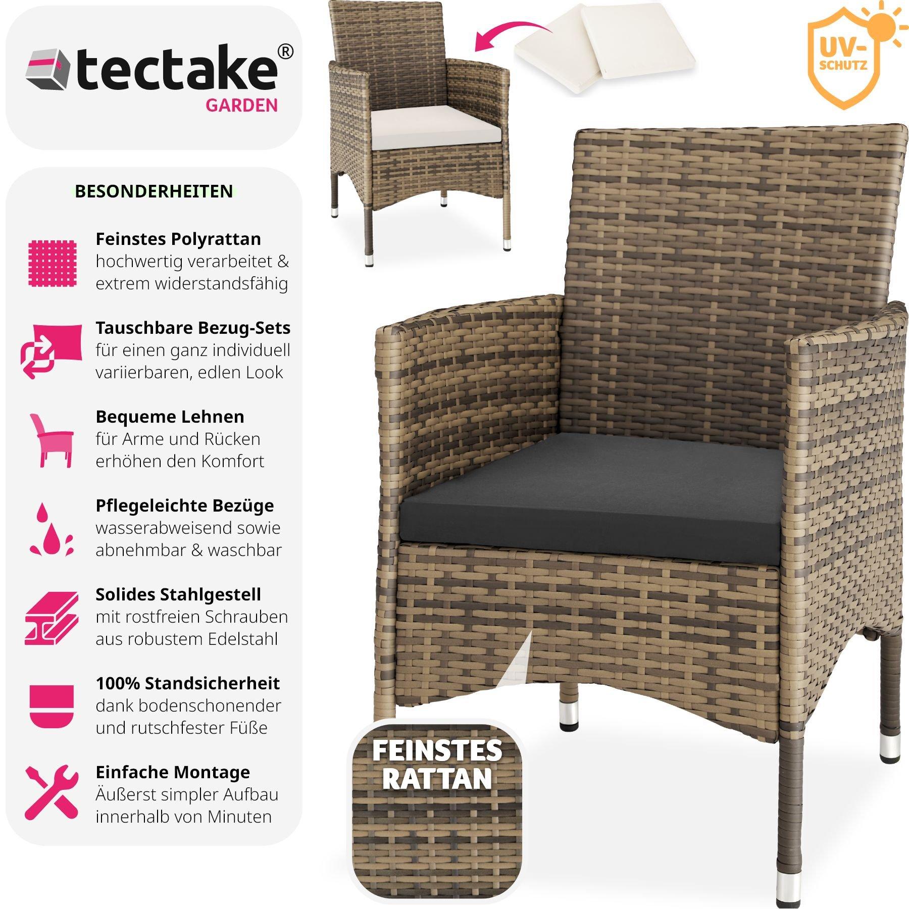 Tectake 2 Rattanstühle + 4 Sitzbezüge