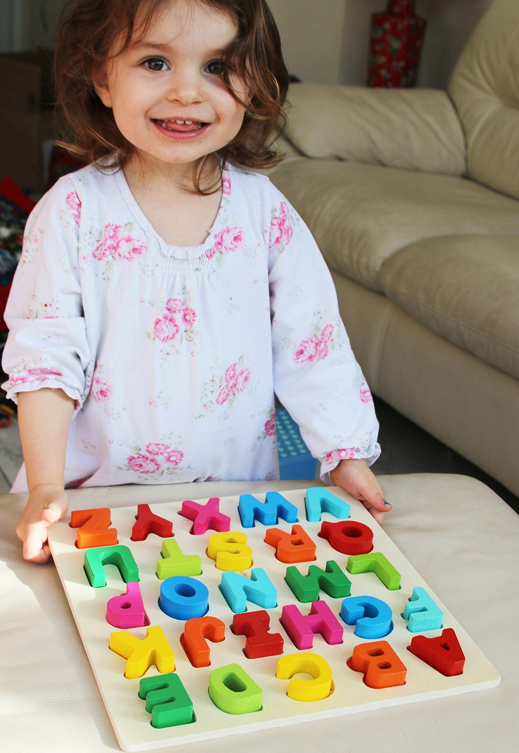 Activity-board Alphabetisches Holzspielzeug für Kleinkinder - Spielbrett mit großen Buchstaben und englischen Vokabeln - Holzpuzzle