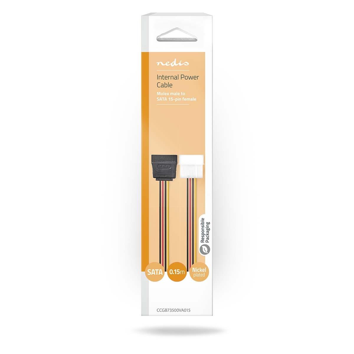 Nedis Internes Stromkabel | Molex Stecker | SATA 15-Pin Buchse | Vergoldet | 0,15 m | Rund | PVC | Mehrfarbig | Box