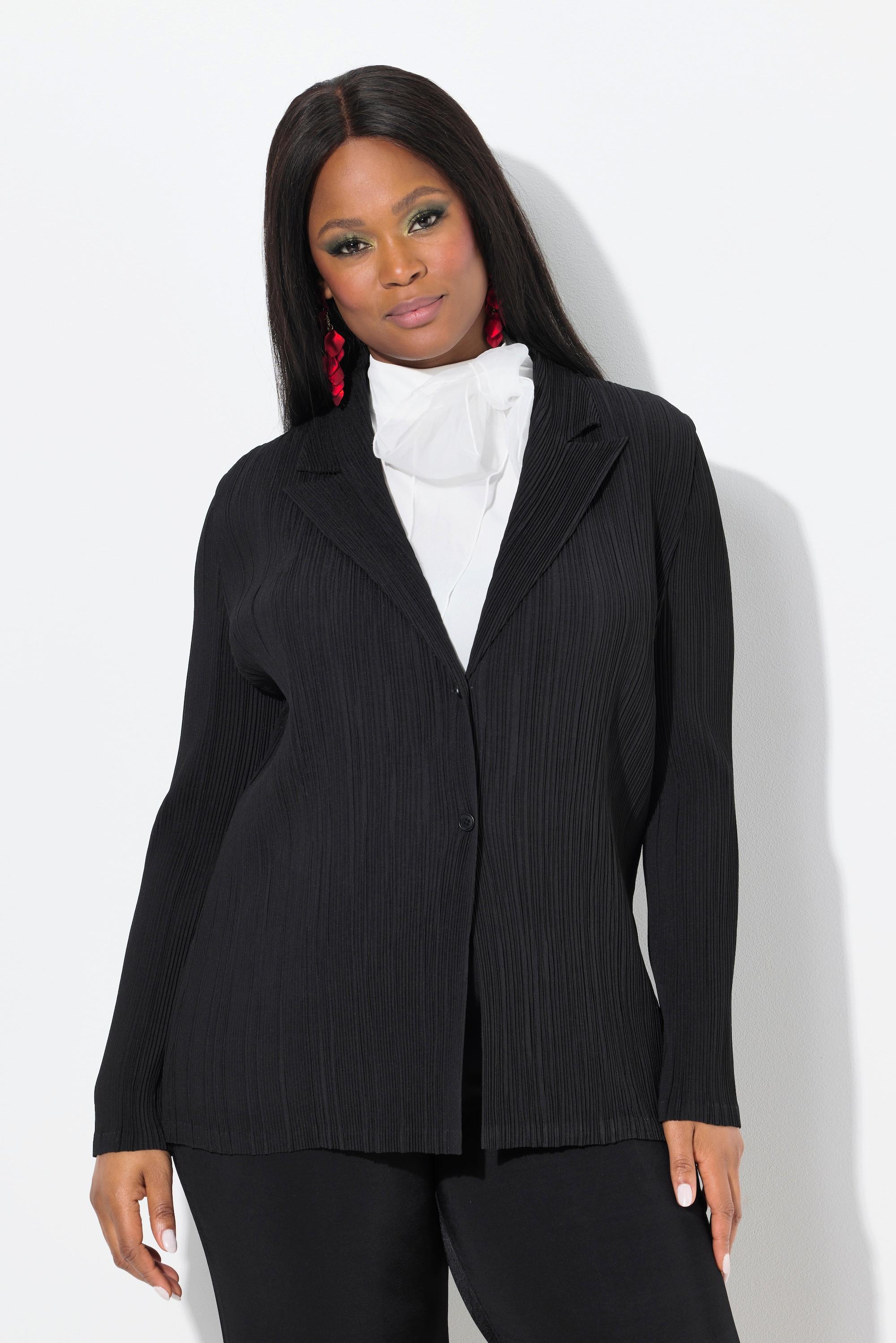 Ulla Popken Plissee-Blazer, Reverskragen, Knopfverschluss