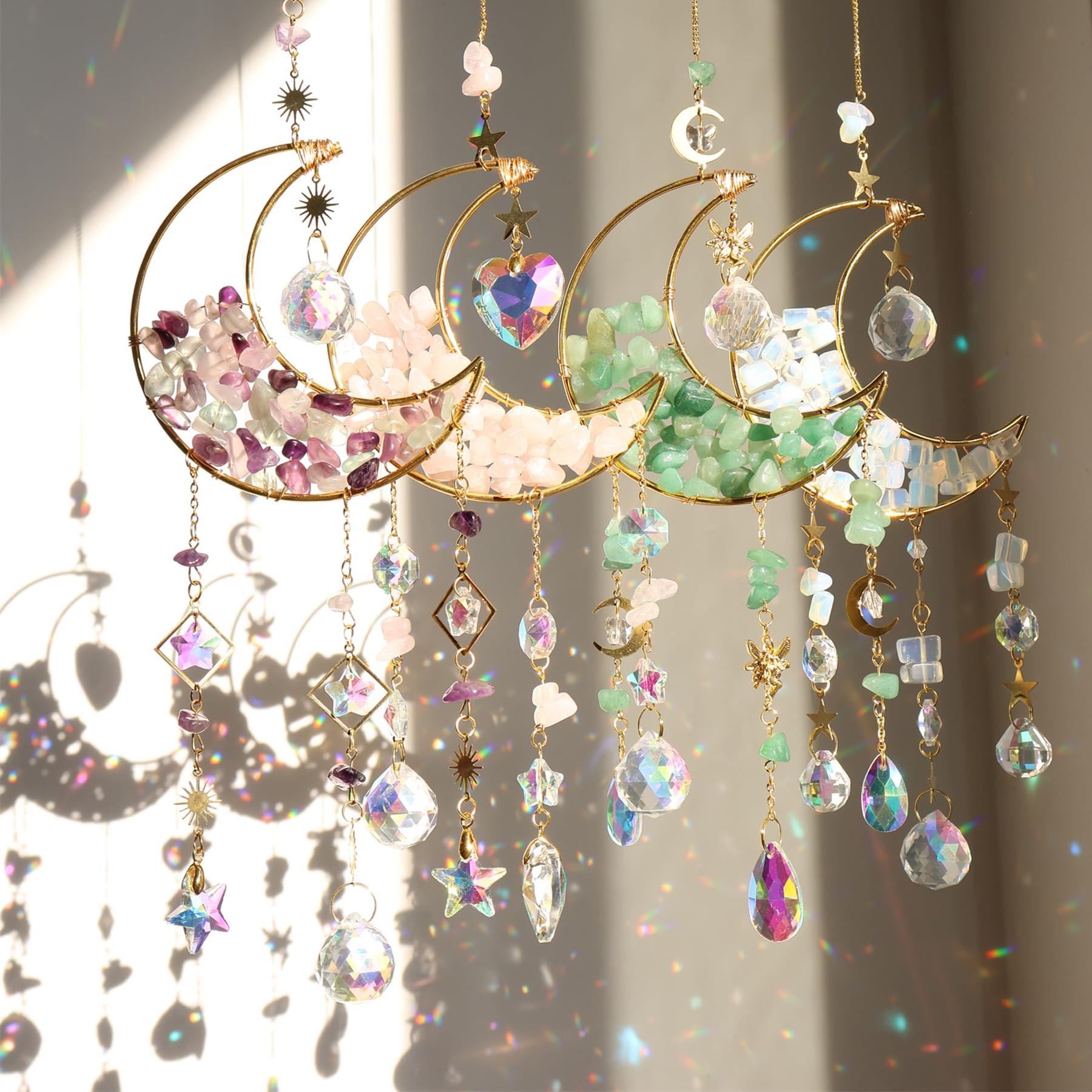 Alopini Sonnenfänger Kristall Fenster, Mond Anhänger Dekoration, Fenster Dekoration hängen, Regenbogen Sonnenfänger Kristall, Regenbogen Anhänger