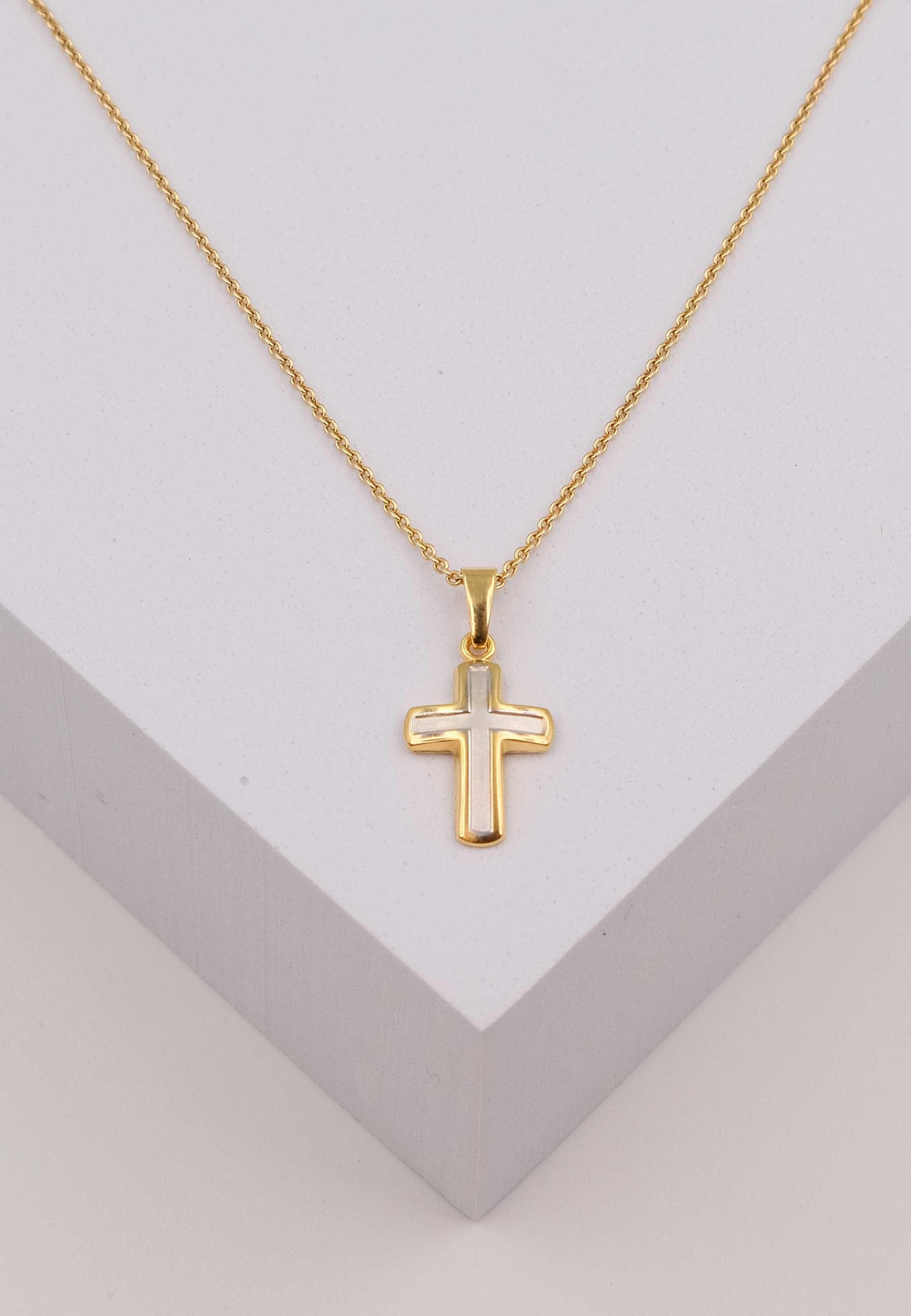 MUAU Schmuck Anhänger Kreuz Gelbgold 750, 21x11mm
