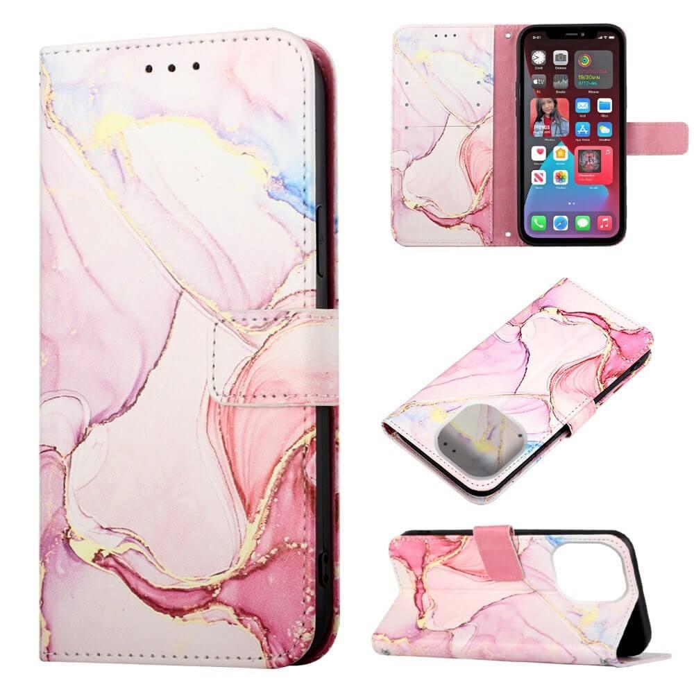 Cover-Discount iPhone 14 Pro Max - Leder Hülle Pink Marble