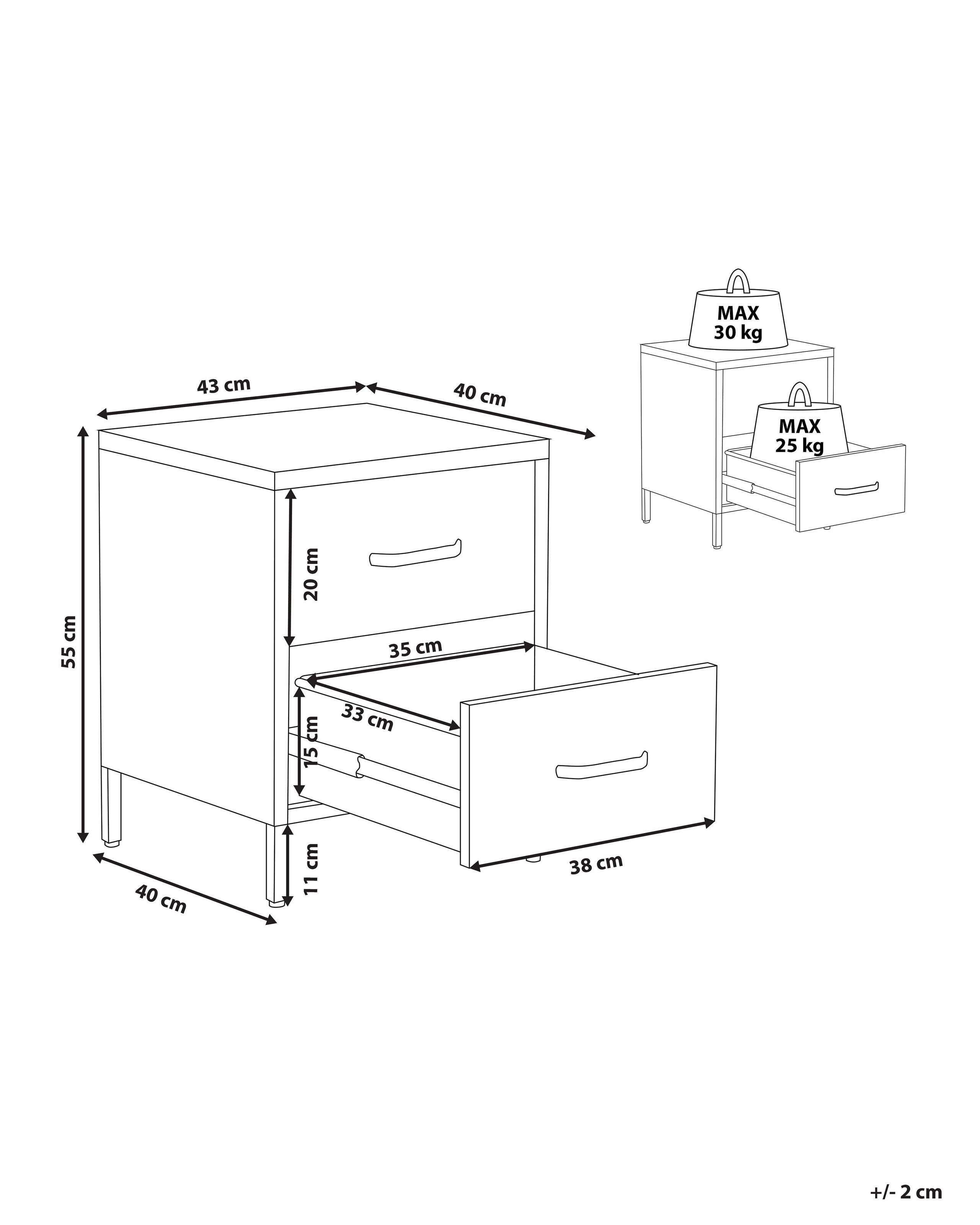 Beliani Nachttisch mit 2 Schubladen aus Stahl Modern MALAVI