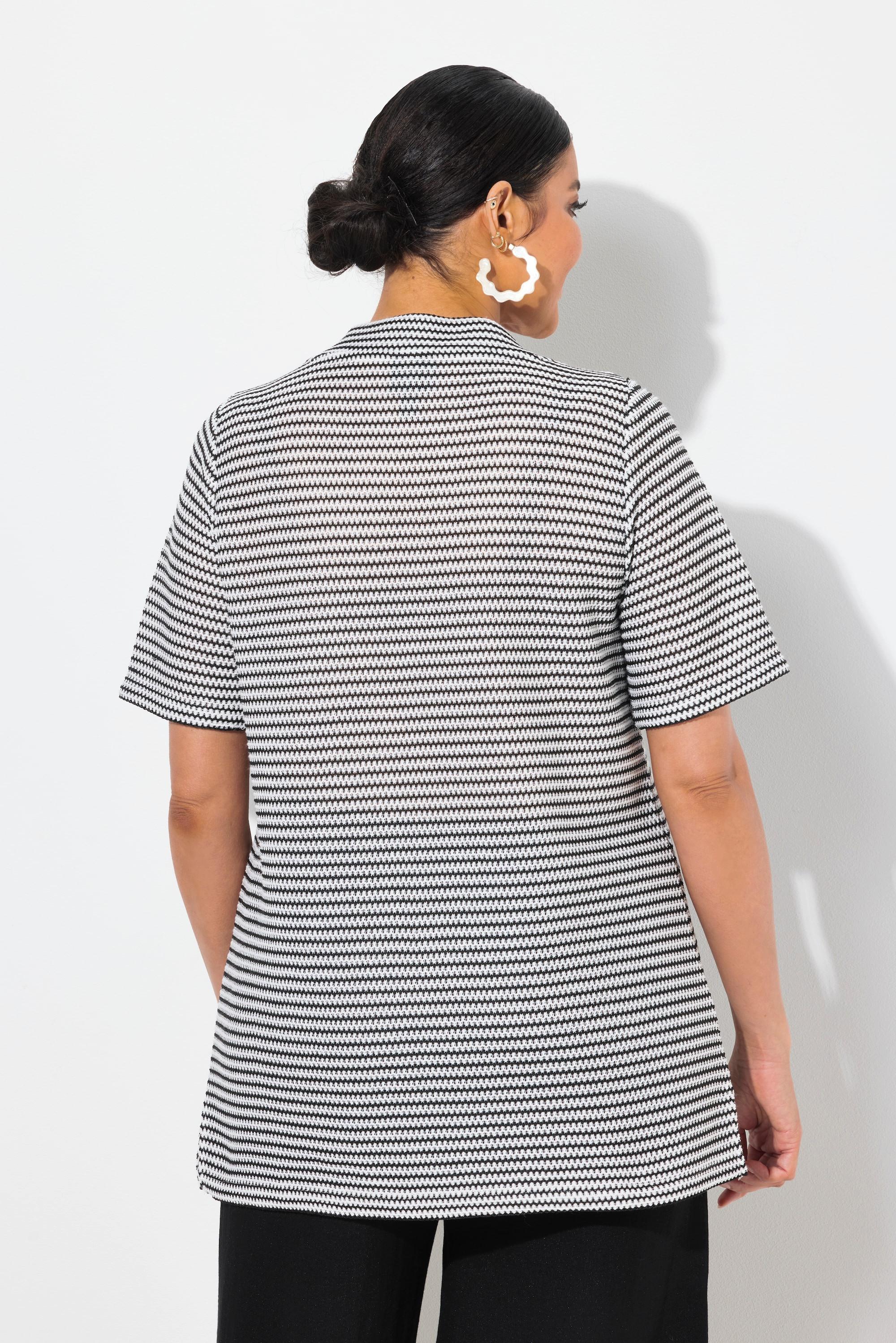 Ulla Popken Sweatshirt, Strukturstreifen, V-Ausschnitt, Halbarm