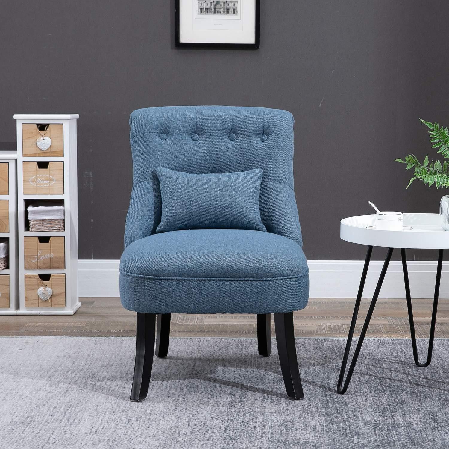 Northio Fernsehsessel Relaxsessel Mit Rückenkissen, Erhöhte Füße, Leinen, Blau, 52,5X69X77Cm