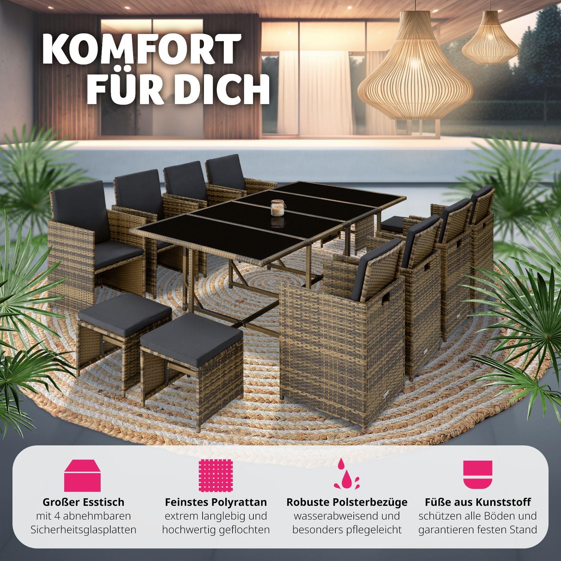 Tectake Rattan Sitzgruppe Palma 8+4+1 mit Schutzhülle