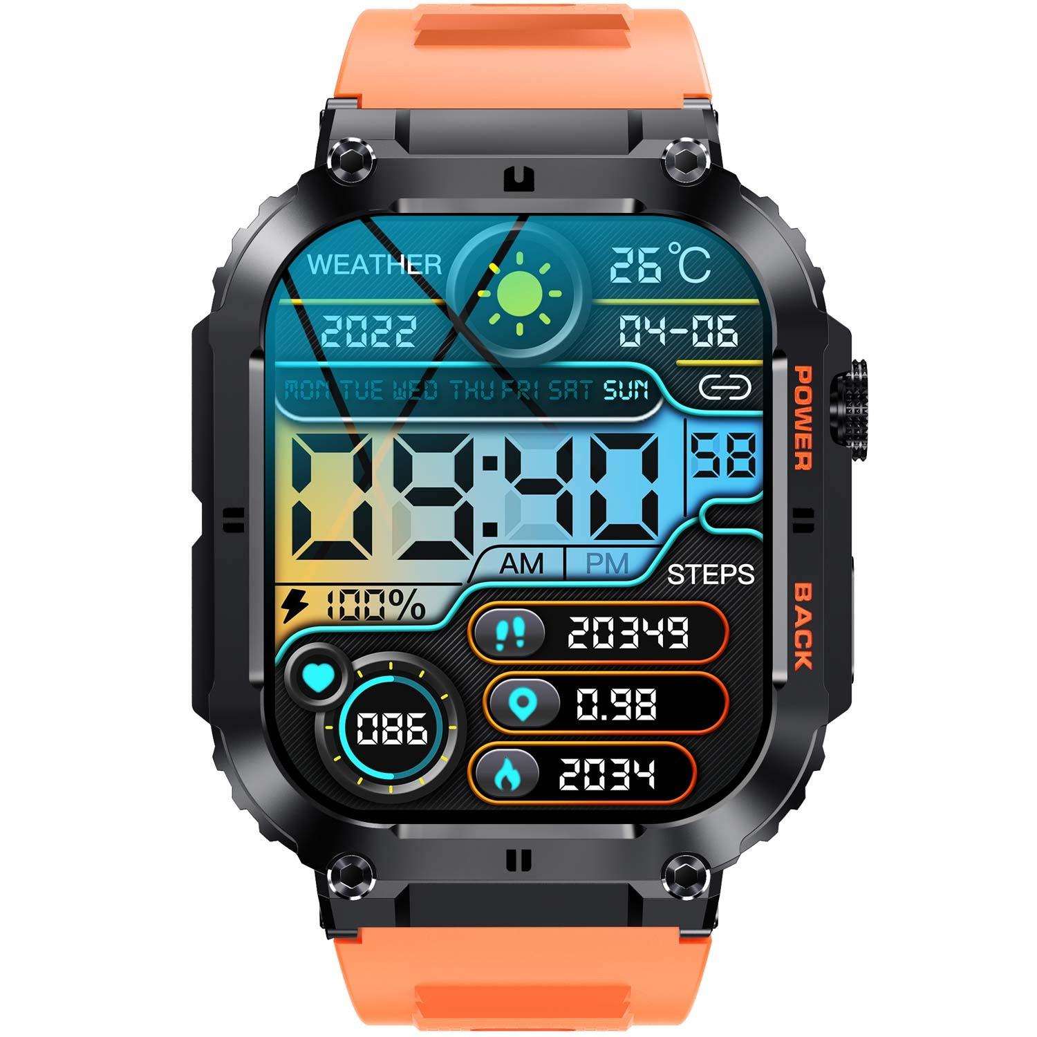 DENVER SWC-191O Bluetooth-Smartwatch mit Herzfrequenz-, Blutdruck- und Blutsauerstoffsensor und Anruffunktion