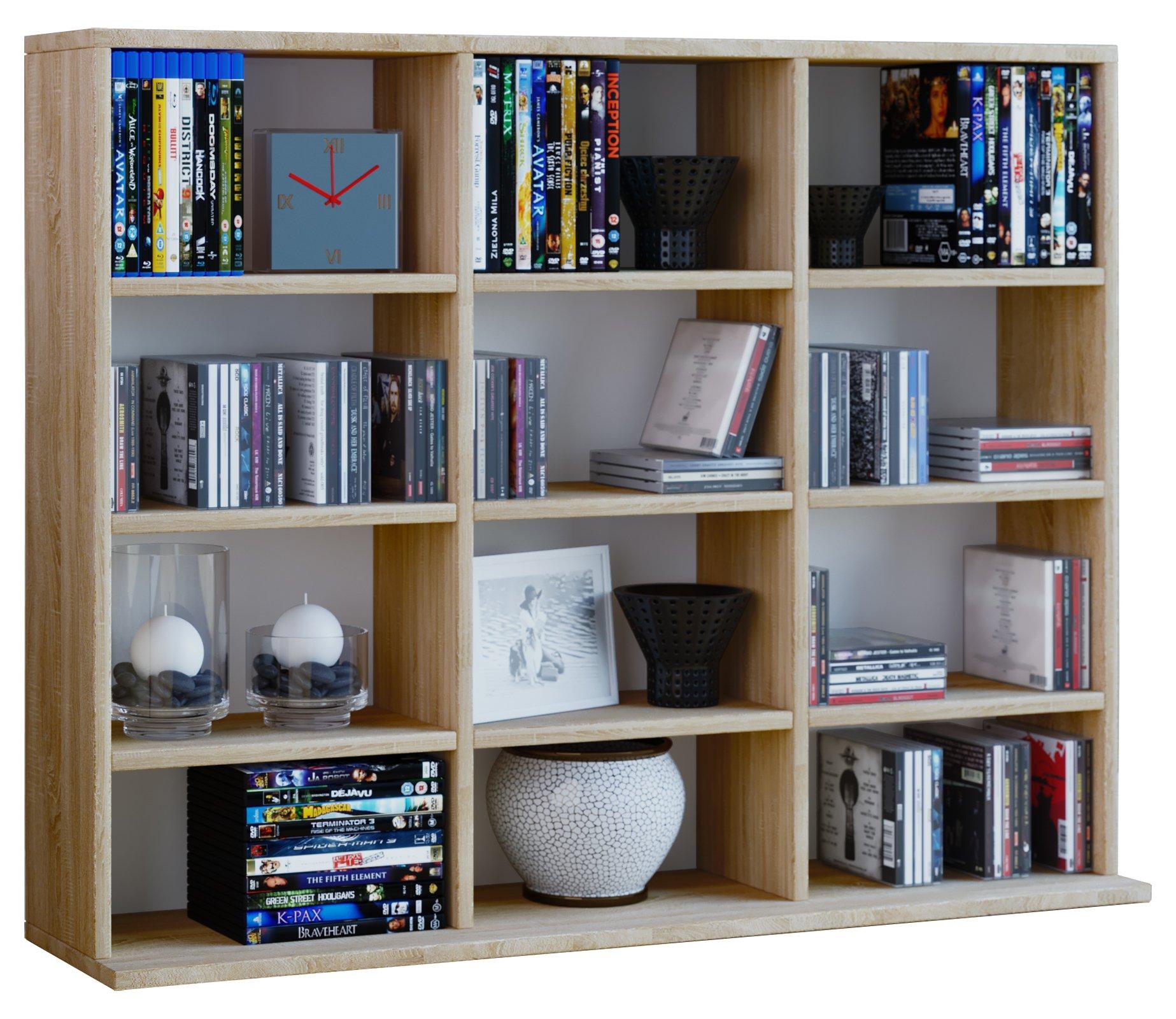 VCM Holzregal stehend | platzsparender CD-Schrank für 480 CDs oder 224 DVDs | Maße:H. 82 x B. 102 x T. 23 cm | Elegantes DVD Regal stehend | Blu-Ray Regal
