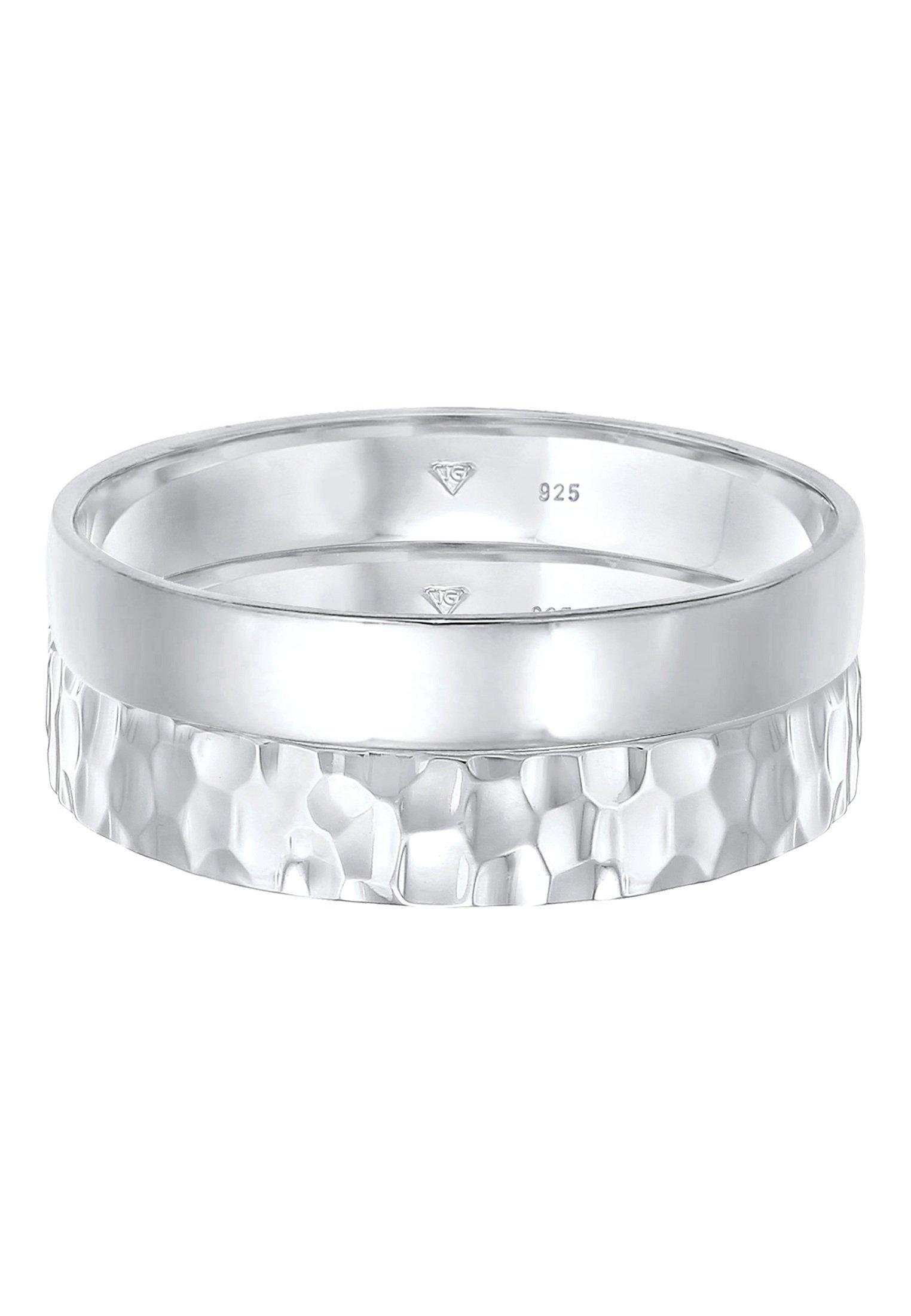 Kuzzoi Ring Set Unisex Basic Gehämmert 925 Silber