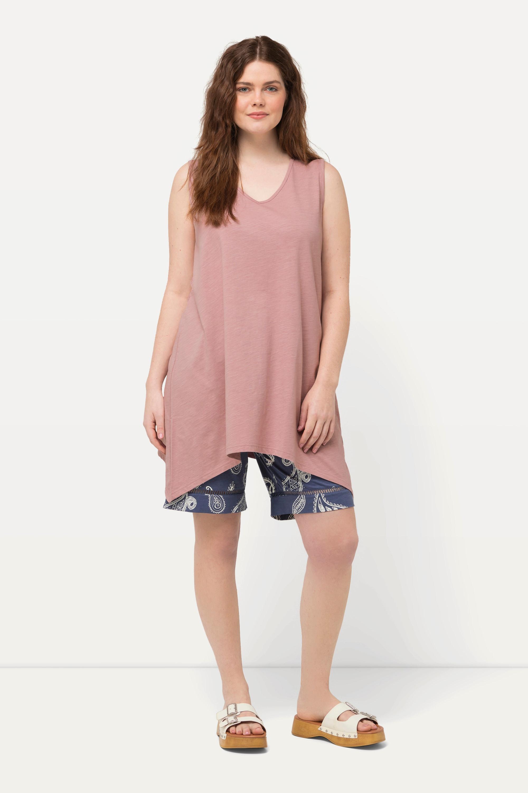 Ulla Popken Longtop Zipfelsaum A-Linie V-Ausschnitt Biobaumwolle