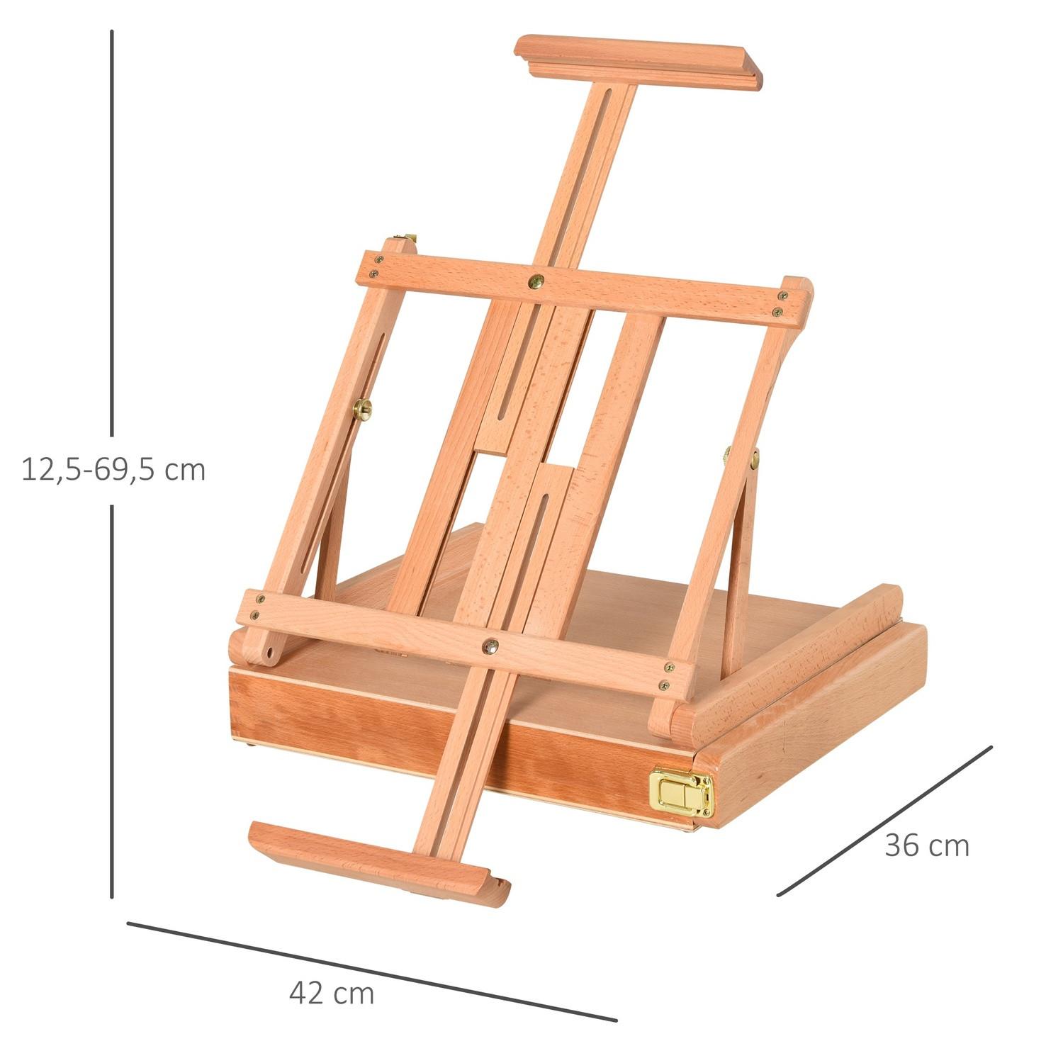 Northio Staffelei Atelierstaffelei Aus Buchenholz, Winkelverstellbar, Faltbar Mit Schublade, Natur, 42X36X12,5Cm