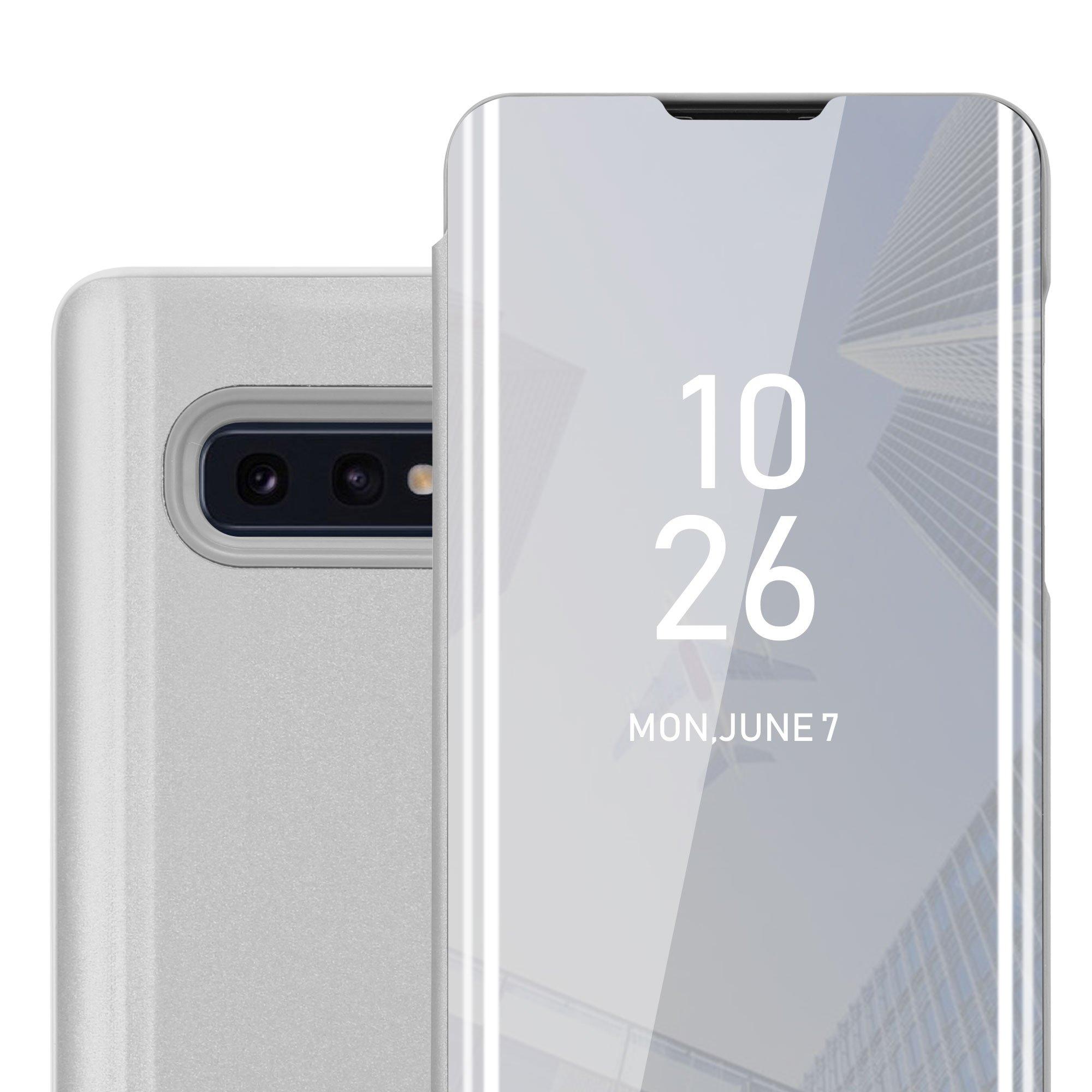 Cadorabo Hülle für Samsung Galaxy S10e in ACHAT SILBER - Clear View Spiegel Schutzhülle mit Standfunktion 360 Grad Schutz