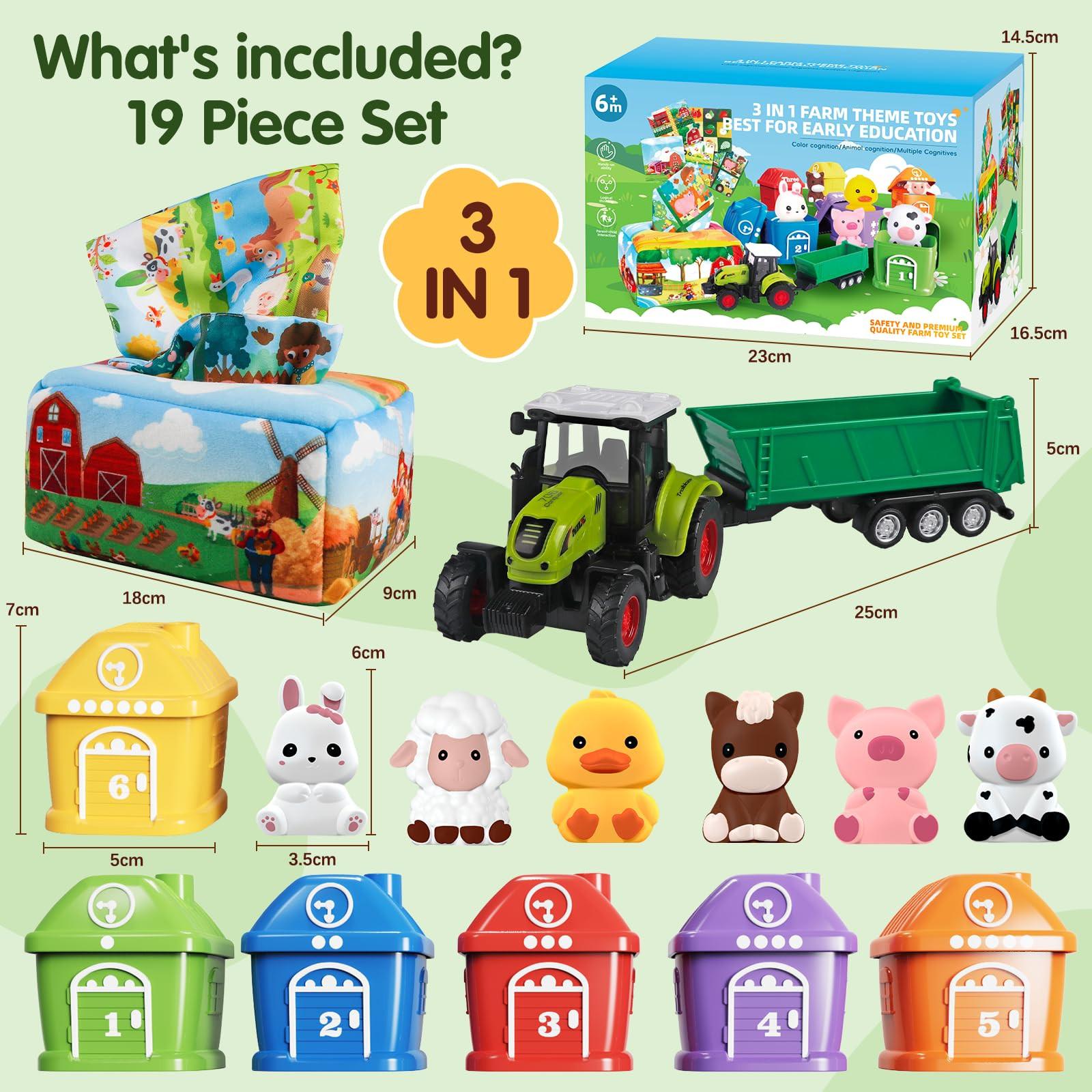 Activity-board Babyspielzeug, 3 IN 1 Lernspielzeug für Kleinkinder, Bauernhofspielzeug, Traktorspielzeug, Tissue Box, Motorikspielzeug