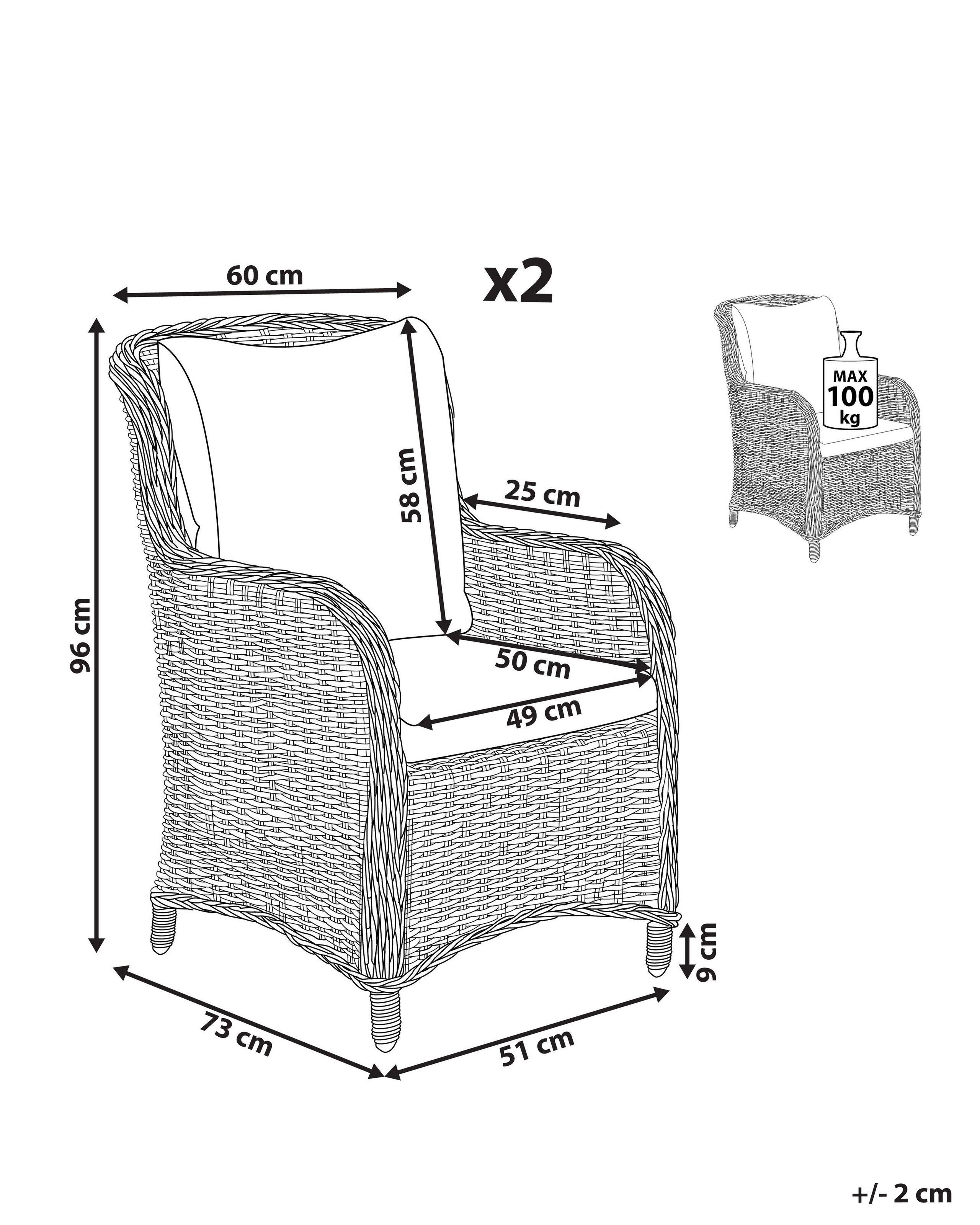 Beliani Gartensessel 2er Set aus PE Rattan Boho CASCAIS