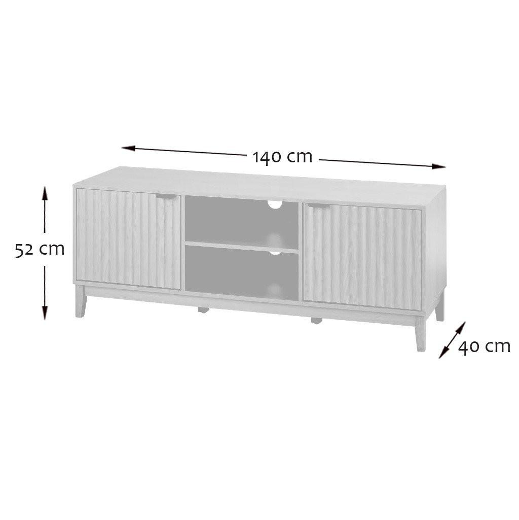 Calicosy TV-Möbel mit 2 offenen Fächern und 2 Türen mit geriffelter Front L140 cm - BOLOGNE
