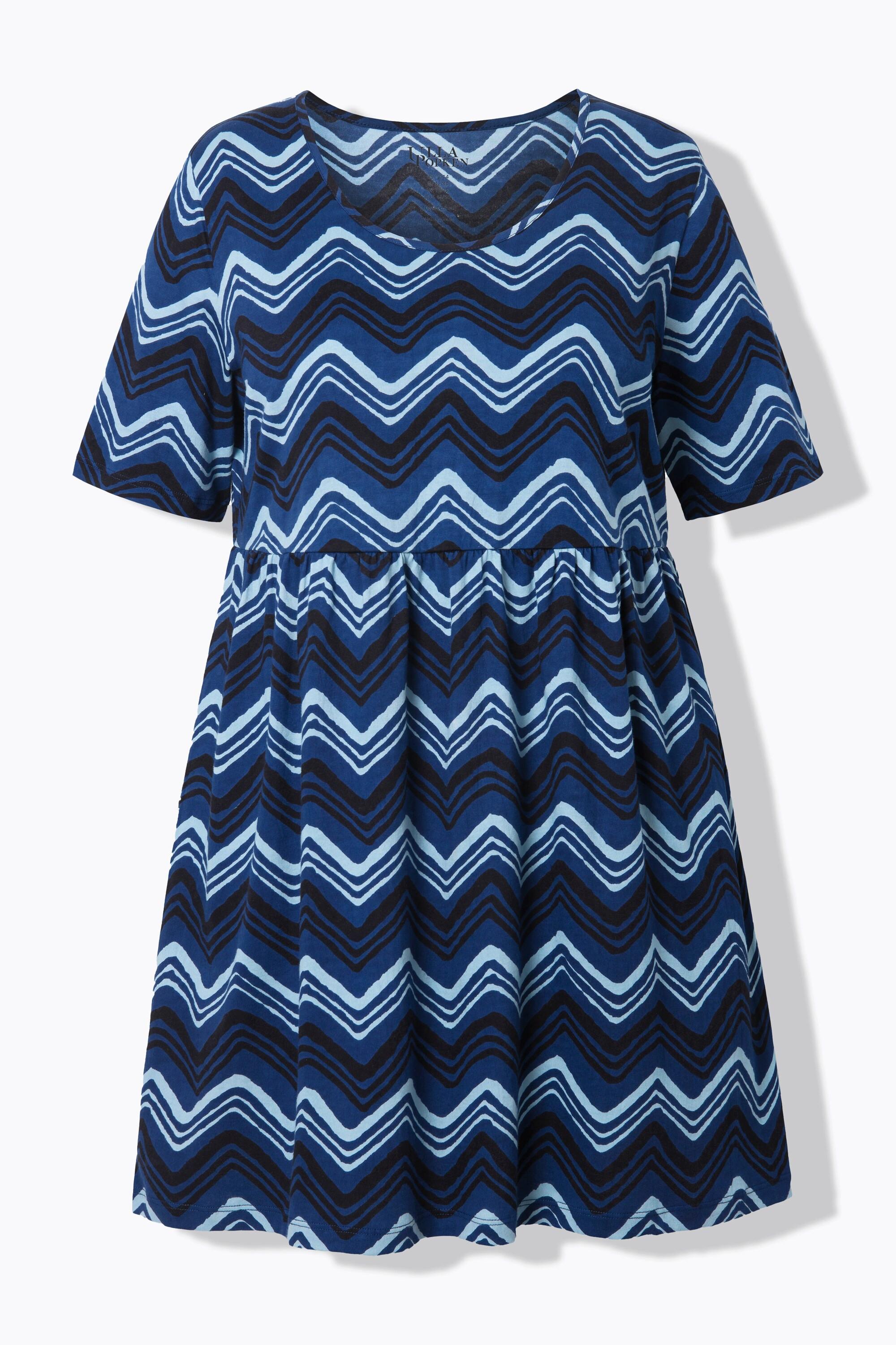 Ulla Popken Longshirt Zackenmuster A-Linie Rundhals 3/4-Arm