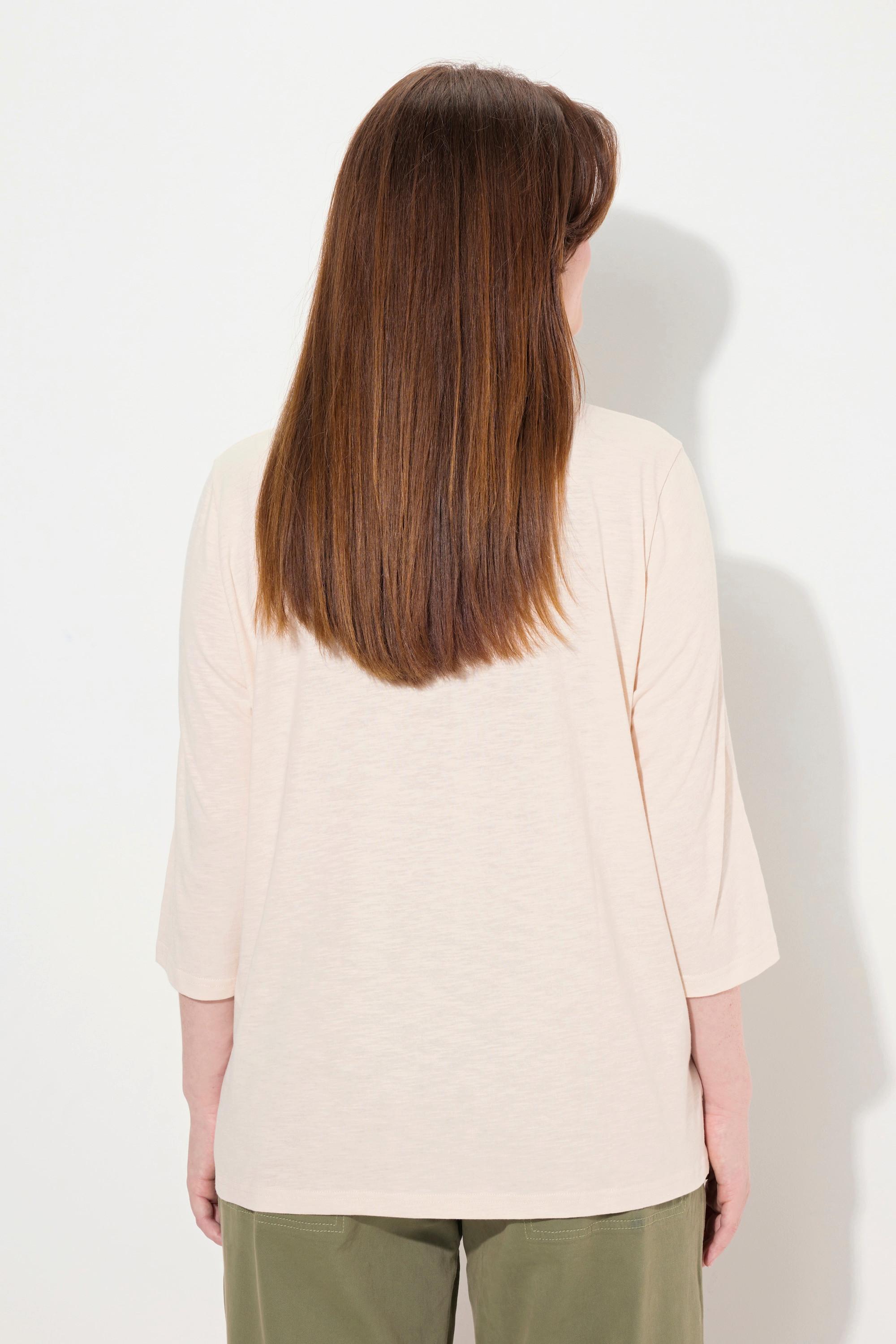 Ulla Popken Shirt Stickerei Rundhals 3/4-Arm Biobaumwolle