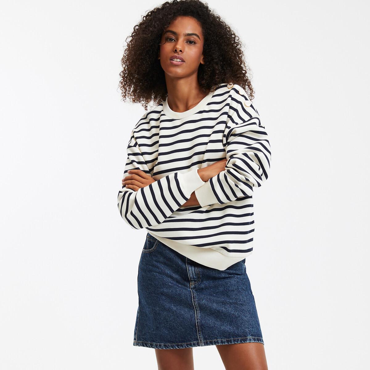 La Redoute Collections Gestreiftes Sweatshirt mit geknöpfter Schulter