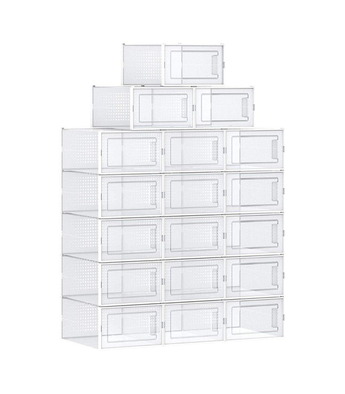 Calicosy Set aus 18 stapelbaren Schuhkartons aus transparentem Kunststoff