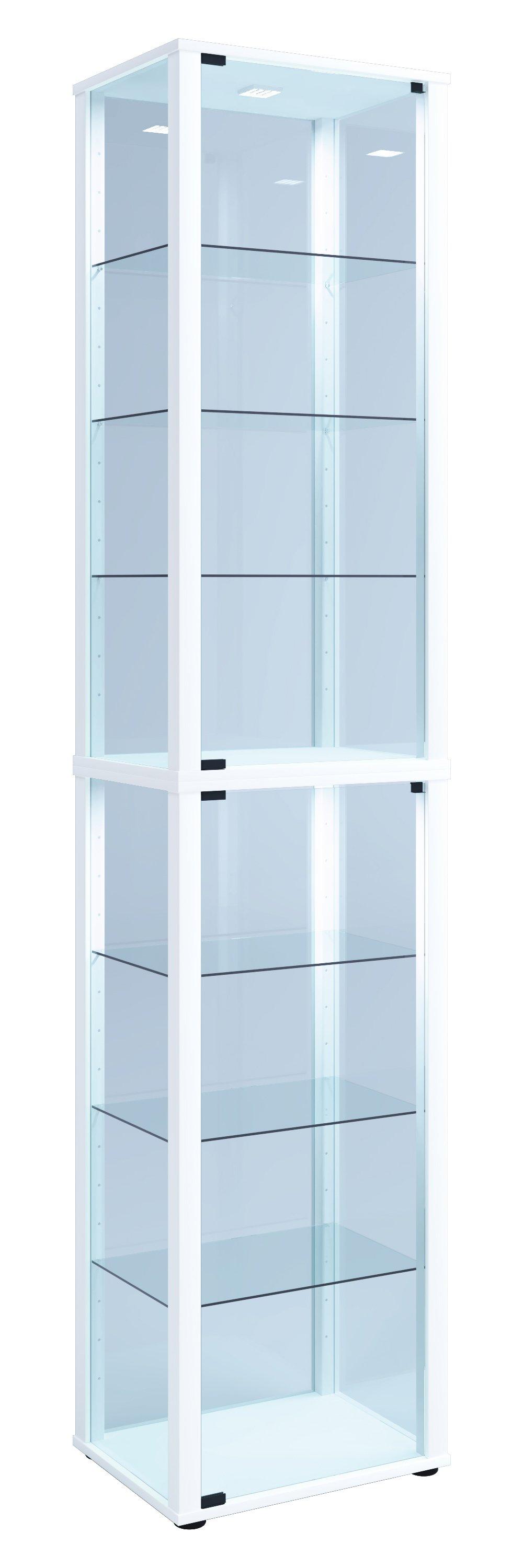 VCM Glasvitrine stehend | Vitrine Glas mit ESG-Sicherheitsglas | Maße ca. H. 227 x B. 50 x T. 38 cm | Standvitrine Glas | Modern und platzsparend | Glas