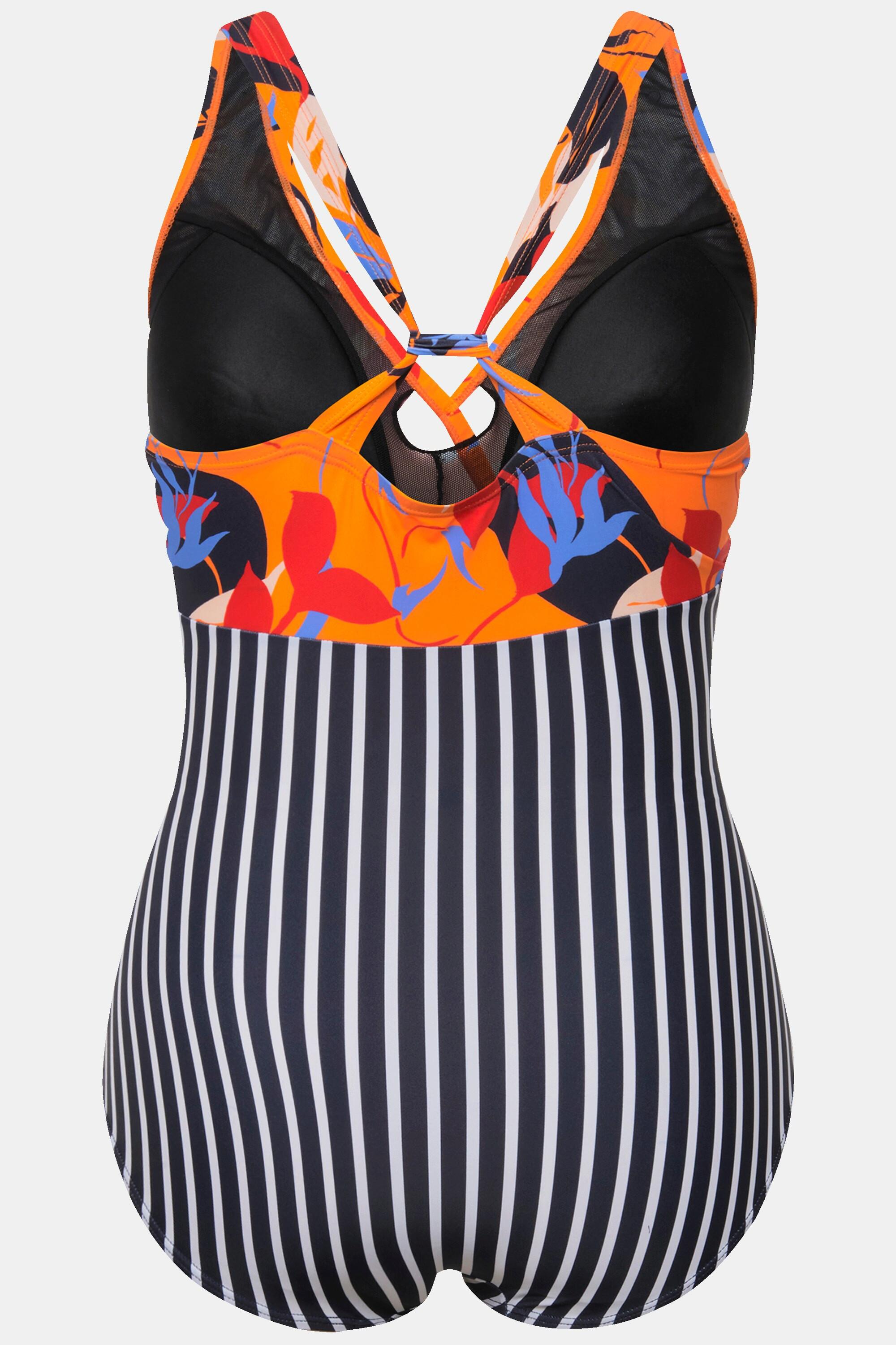 Ulla Popken Badeanzug, Blätter, Softcups, Neckholder-Optik