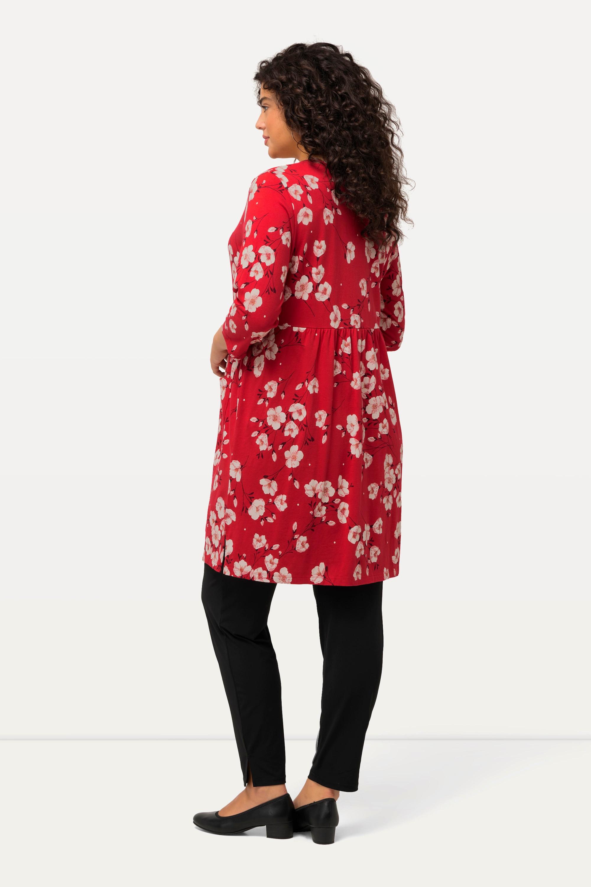 Ulla Popken Florales A-Linien Longshirt mit Rundhals und 3/4 Ärmeln