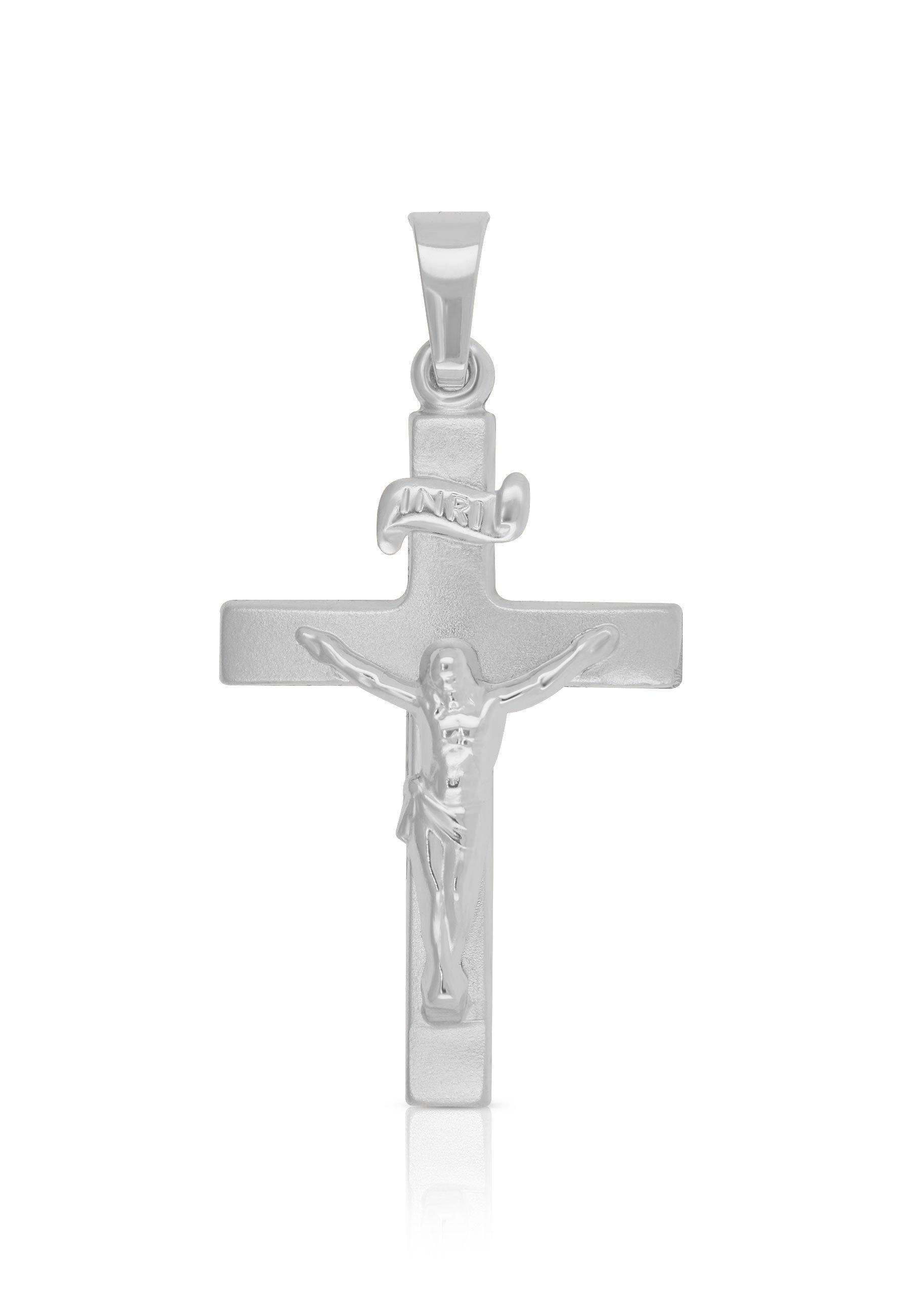 MUAU Schmuck Anhänger Kreuz Weissgold 750 Christus 32x16mm