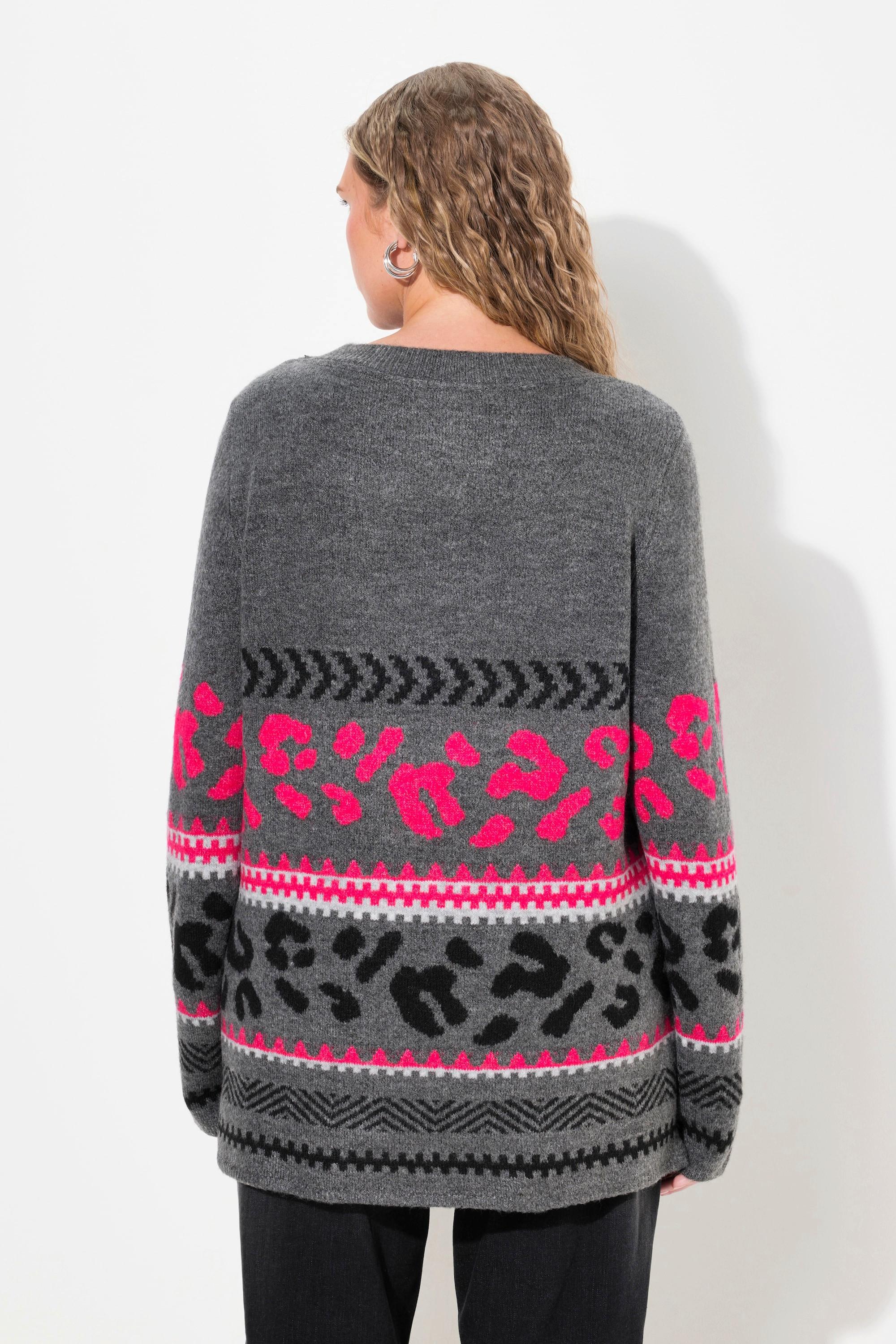Ulla Popken Pullover, Musterstreifen, Stehkragen, Langarm