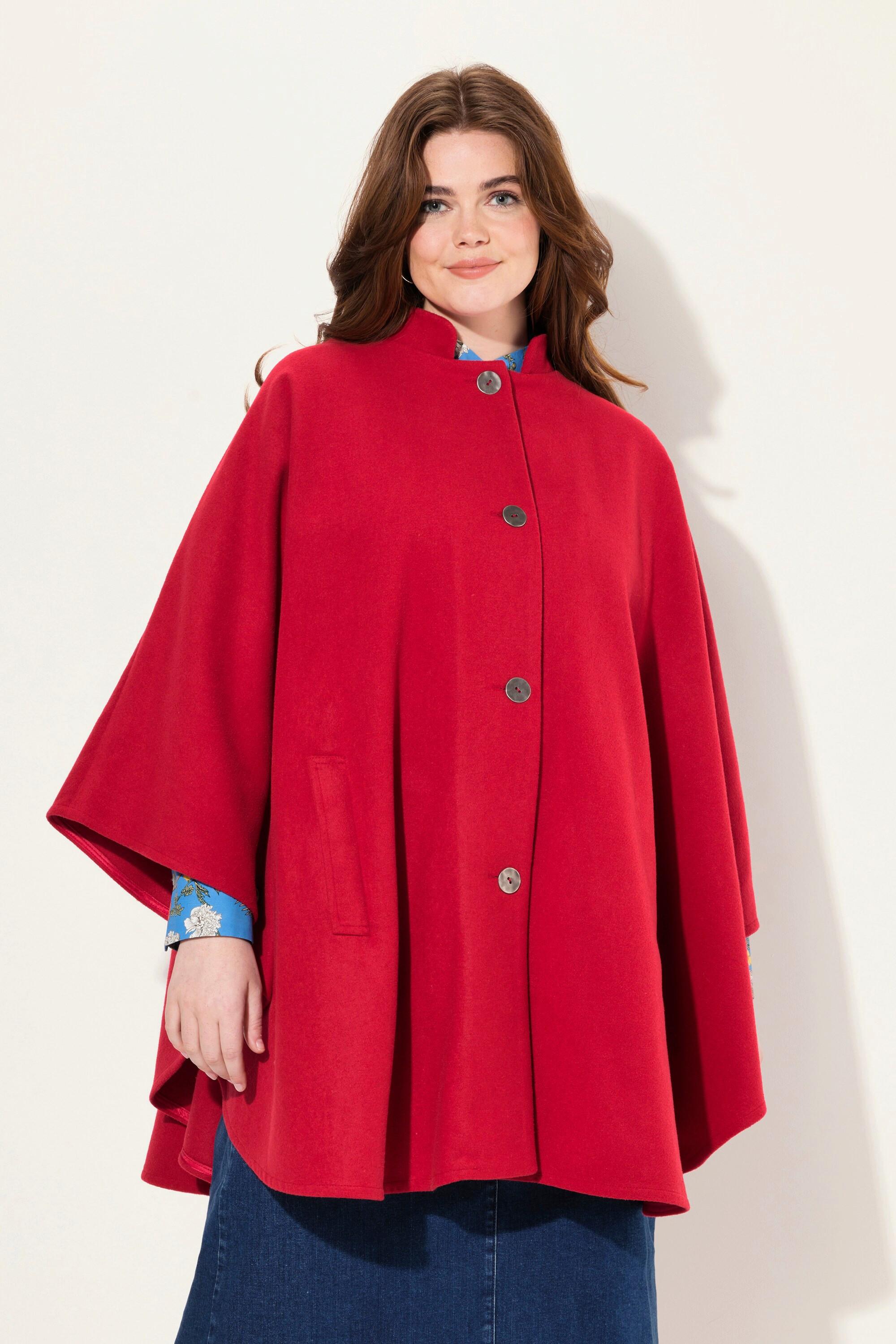 Ulla Popken Cape, Stehkragen, Knopfleiste, Langarm