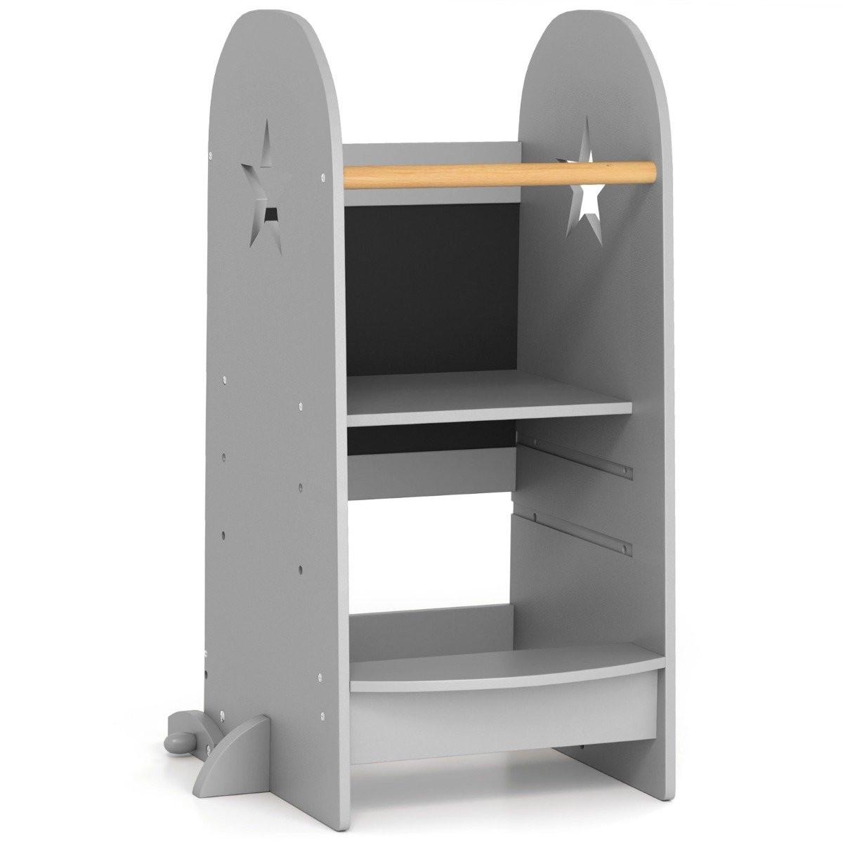 Northix 3 in 1 Lernturm Kinder Tritthocker mit 3 verstellbaren Höhen 90 kg Belastbar Grau