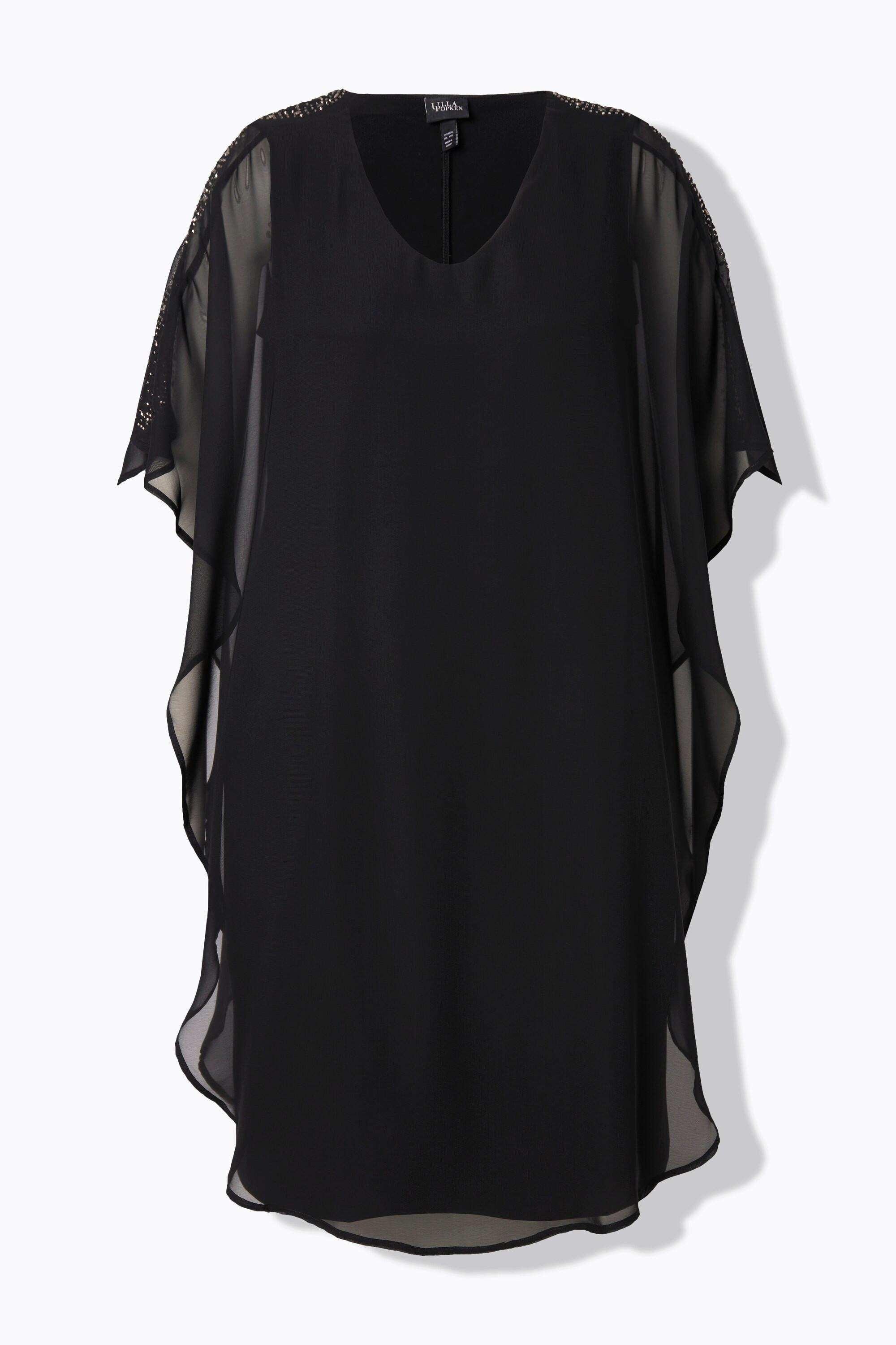 Ulla Popken Chiffonkleid doppellagig V-Ausschnitt 3/4-Arm