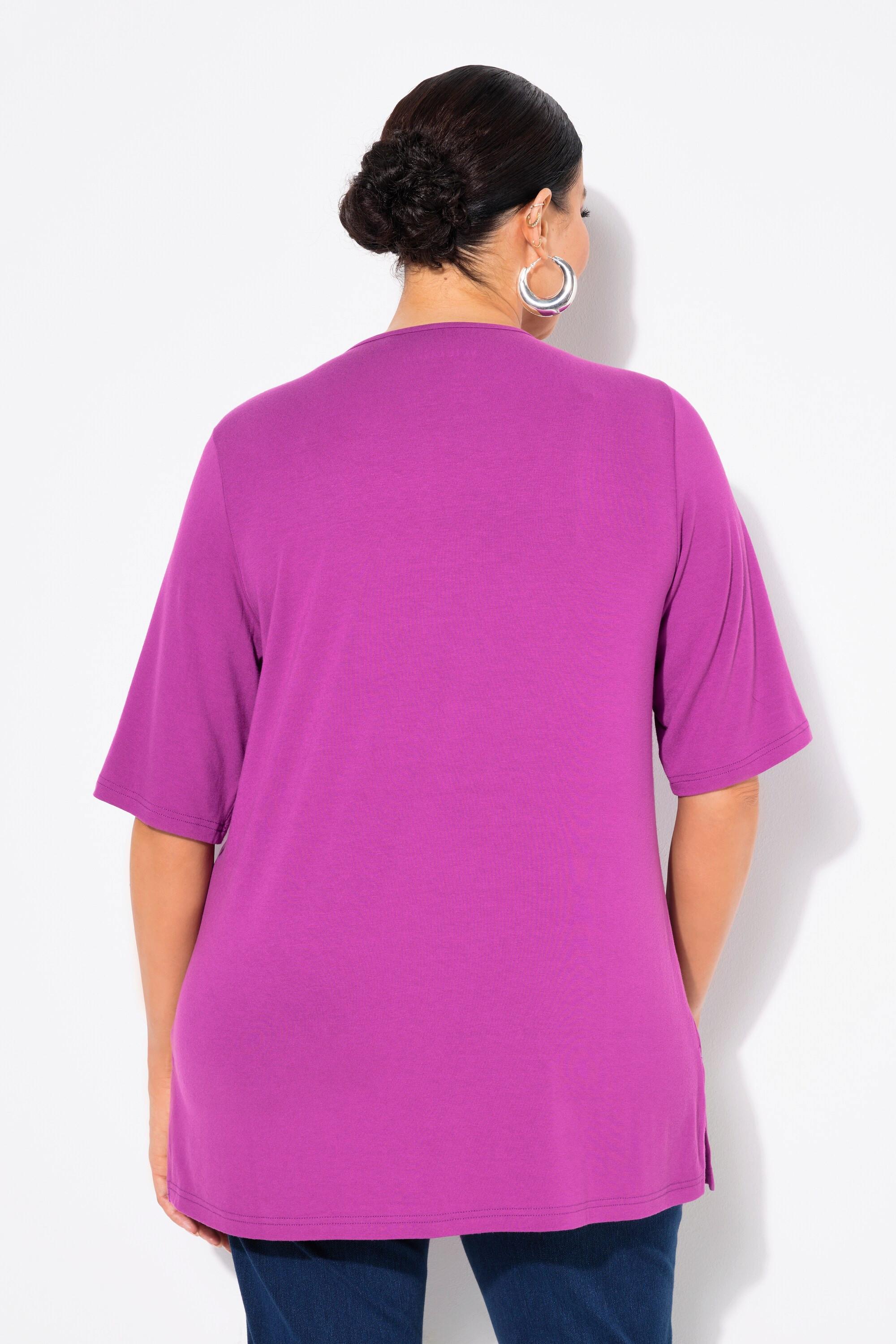 Ulla Popken A-Linie T-Shirt doppellagig vorne V-Ausschnitt Halbarm