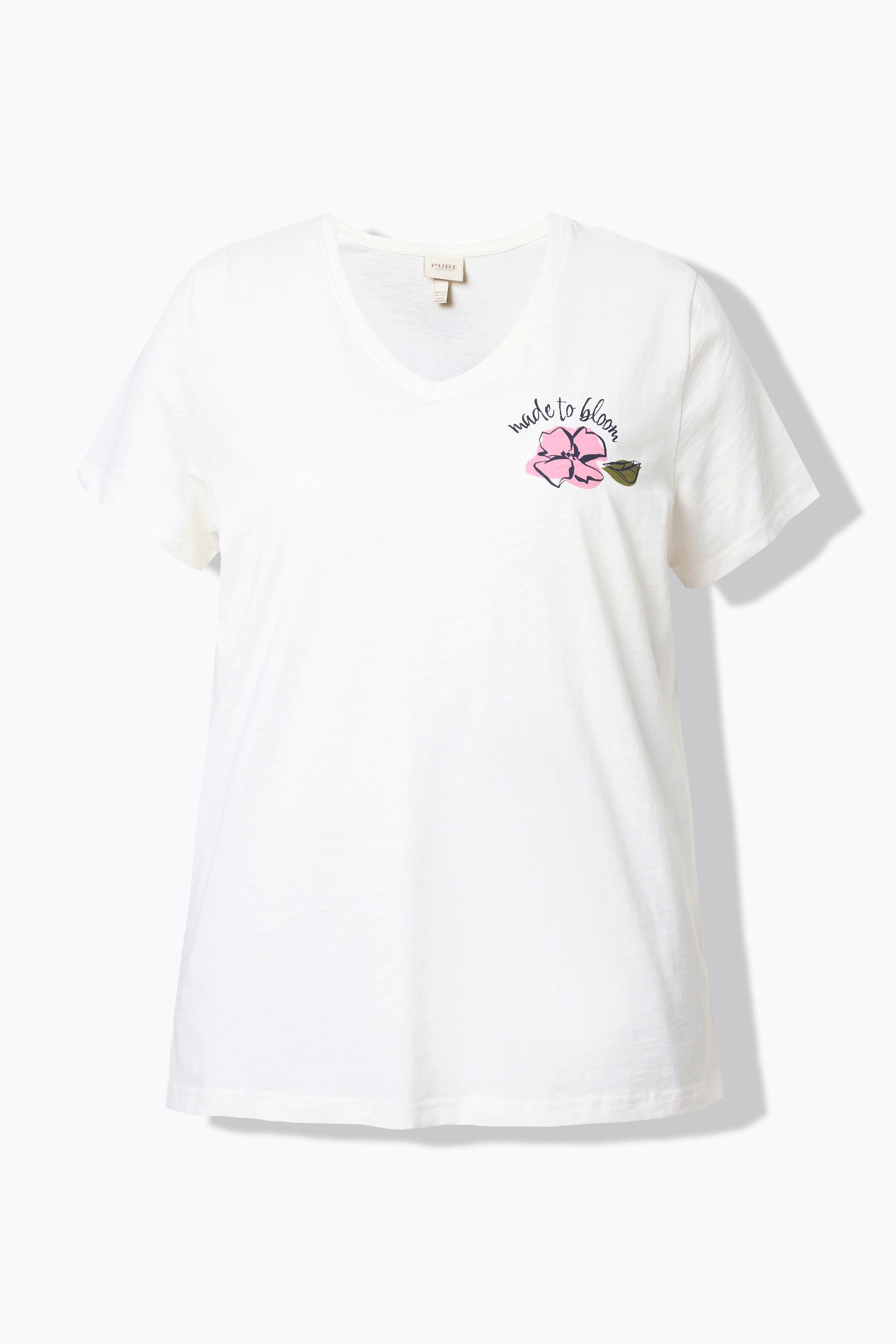 Ulla Popken T-Shirt Blüte V-Ausschnitt Halbarm Biobaumwolle