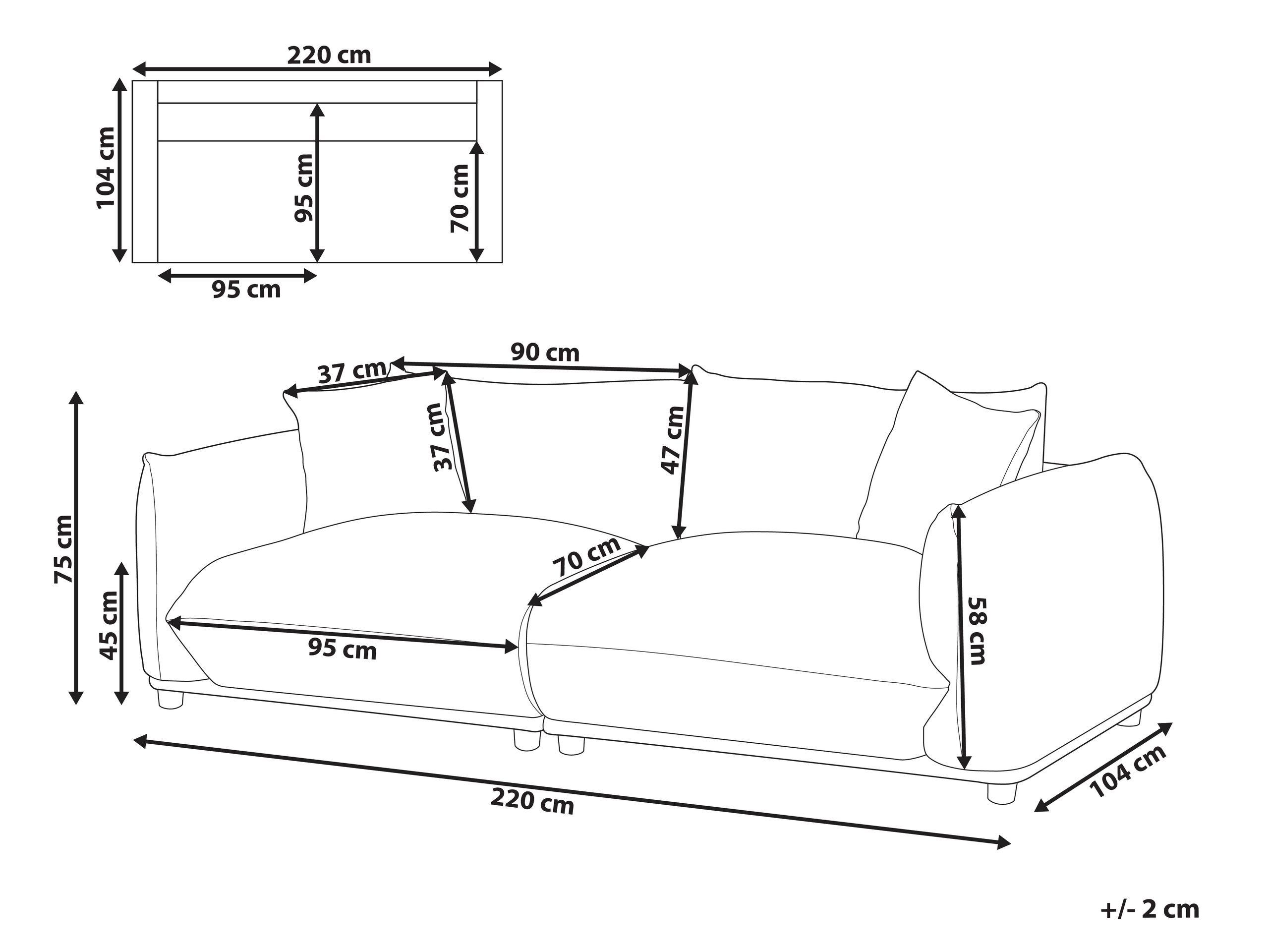 Beliani 3 Sitzer Sofa aus Samtstoff Glamourös LUVOS
