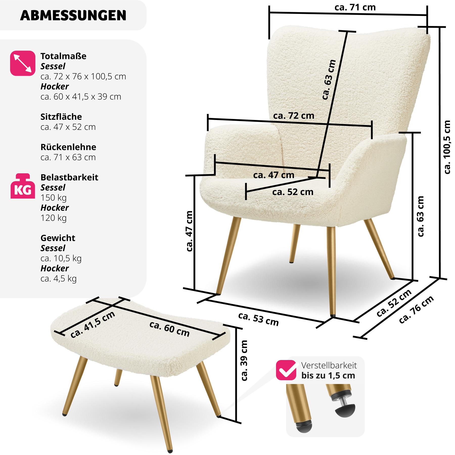 Tectake Sessel Hygge gepolstert, ergonomisch, Belastbarkeit 150 kg