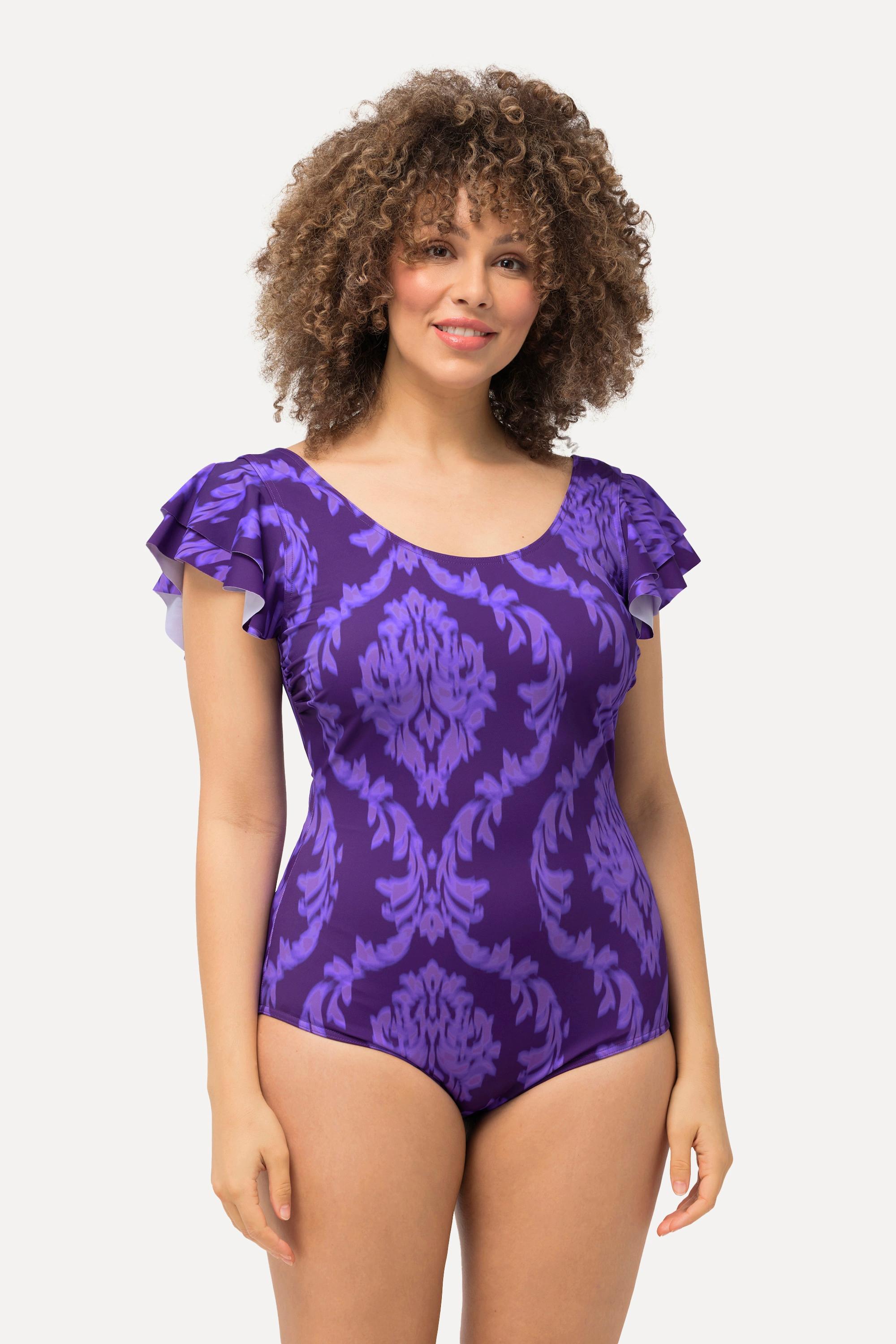 Ulla Popken Badeanzug, Ornamente, Volant-Schultern, Softcups