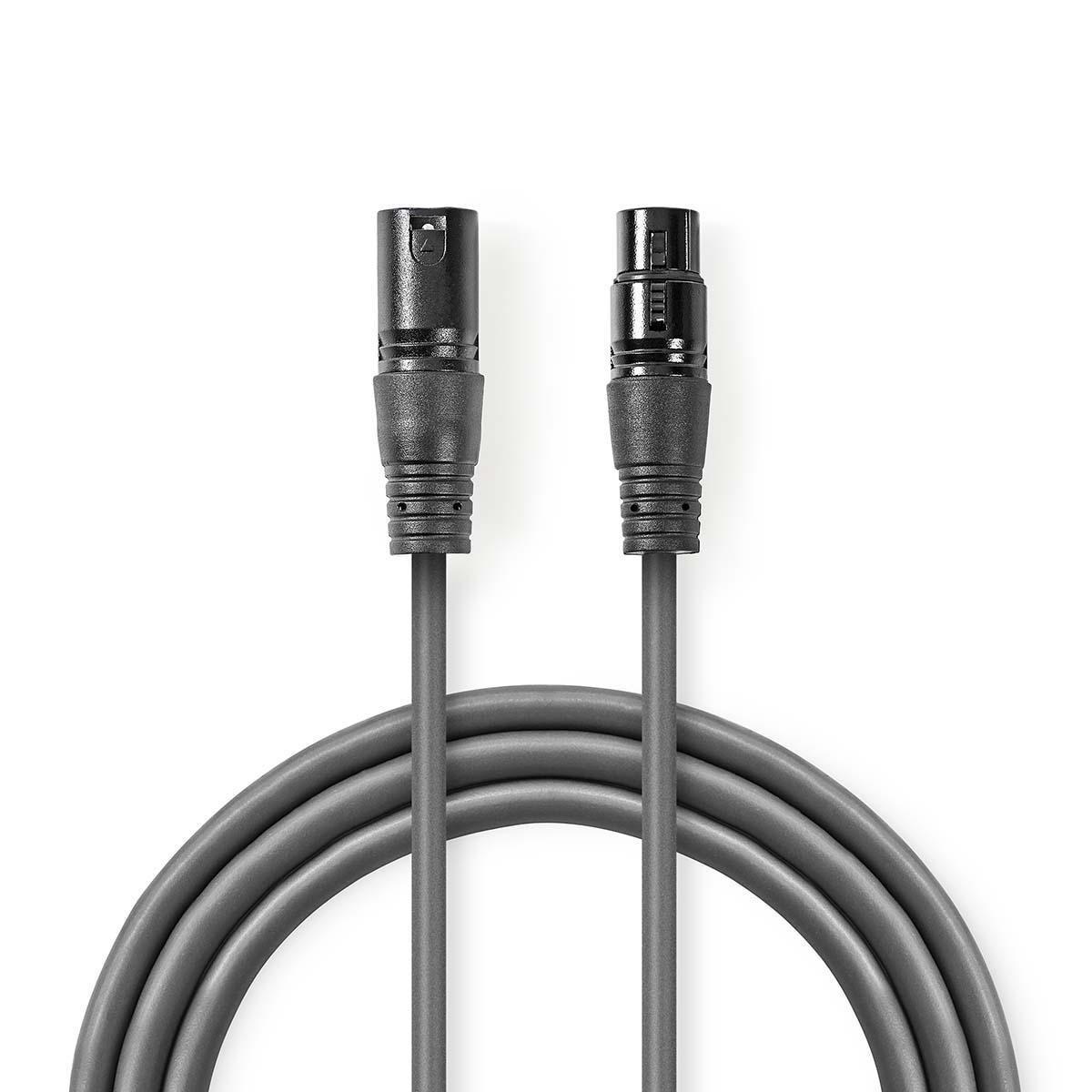 Nedis DMX-Adapterkabel | XLR 3-poliger Stecker | XLR 3-polige Buchse | Vernickelt | 1,00 m | Rund | PVC | Dunkelgrau | Papphülle