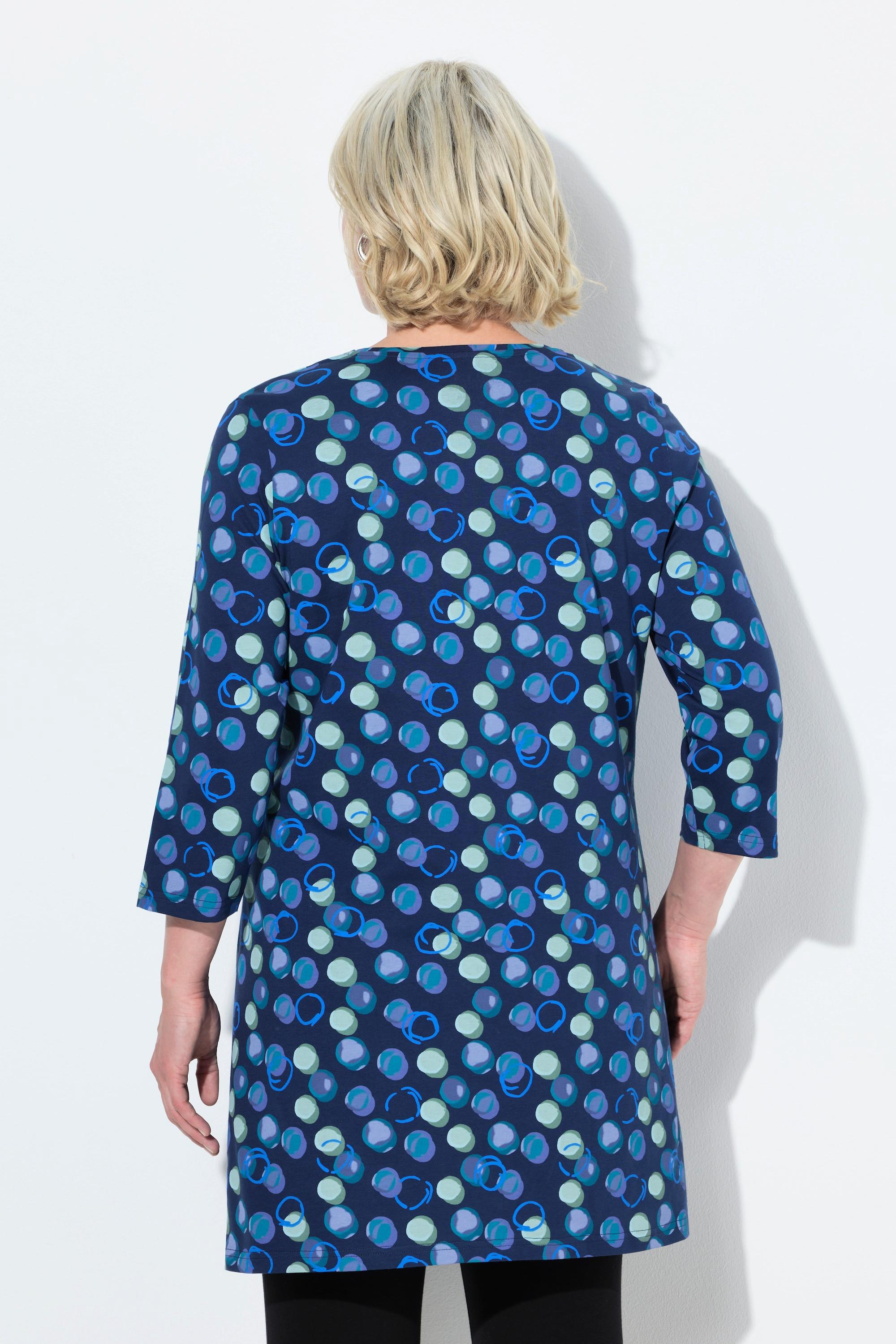 Ulla Popken Punkte A-Linie V-Ausschnitt 3/4-Arm Longshirt