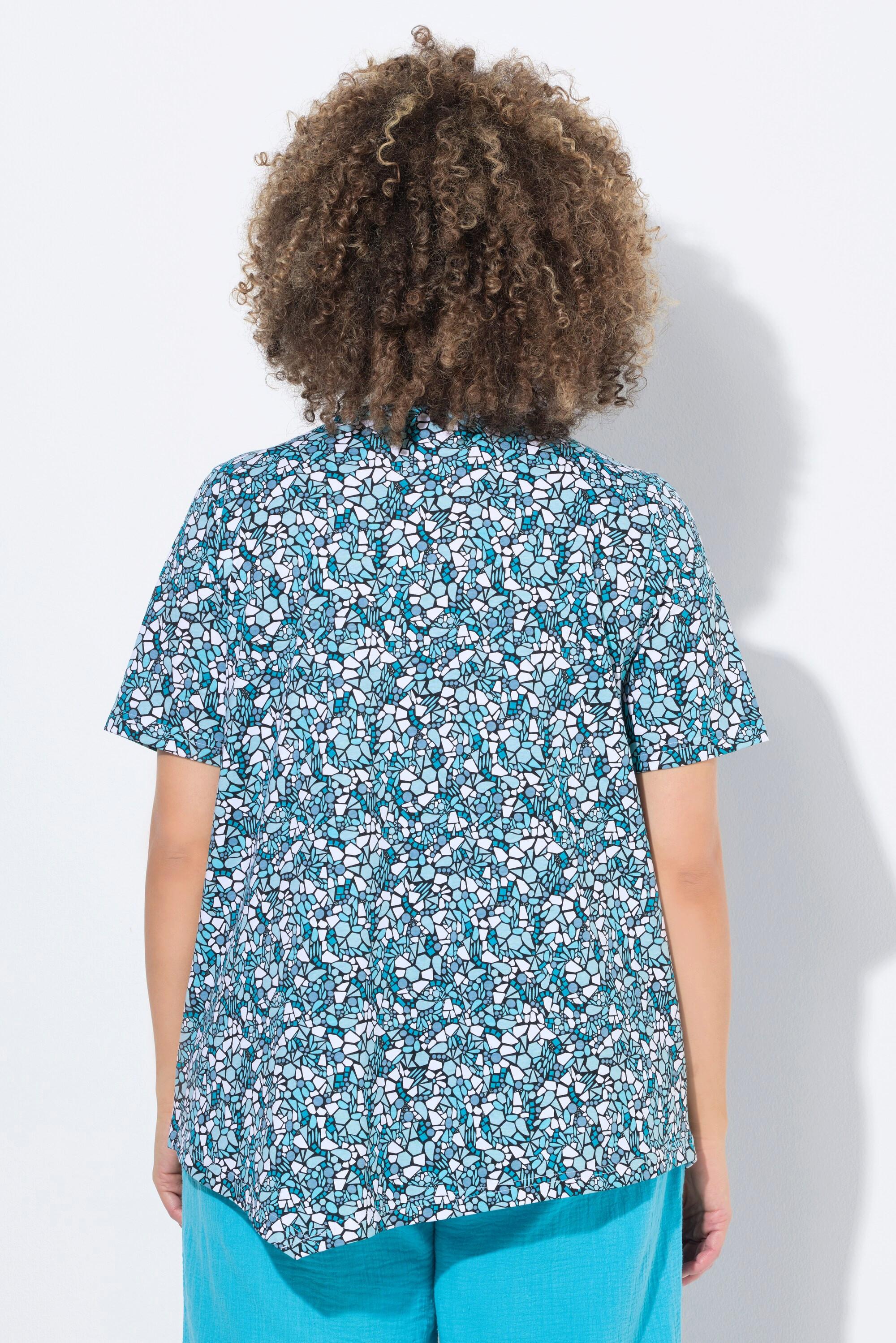 Ulla Popken T-Shirt Zipfelsaum A-Linie Biesen Rundhals Halbarm