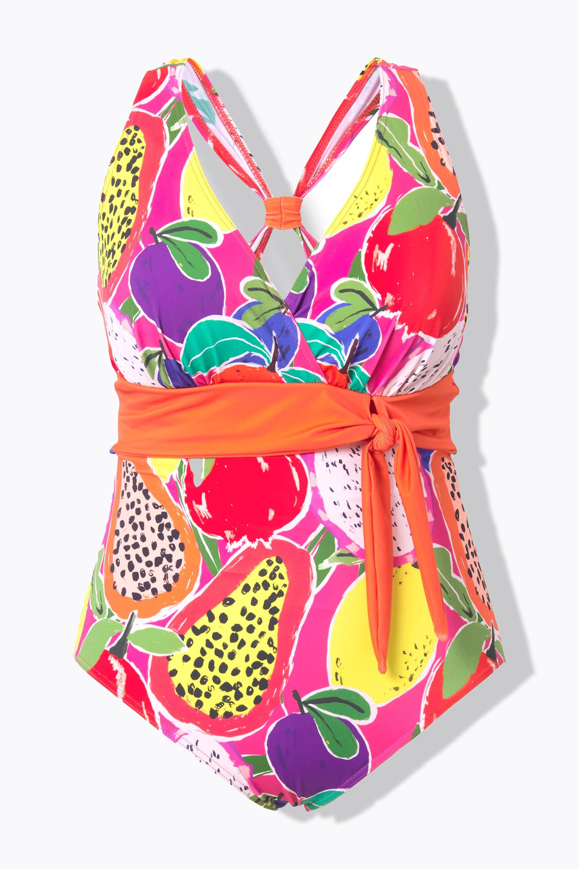 Ulla Popken Badeanzug, Obst, Softcups, Wickeloptik, recycelt