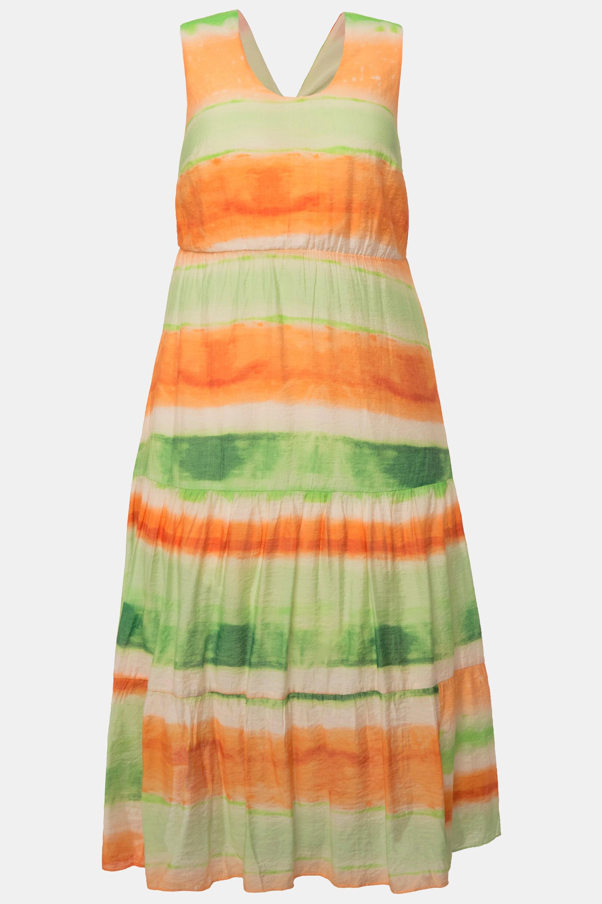 Studio Untold Maxikleid A-Linie Batikstreifen Rücken V-Ausschnitt Volants