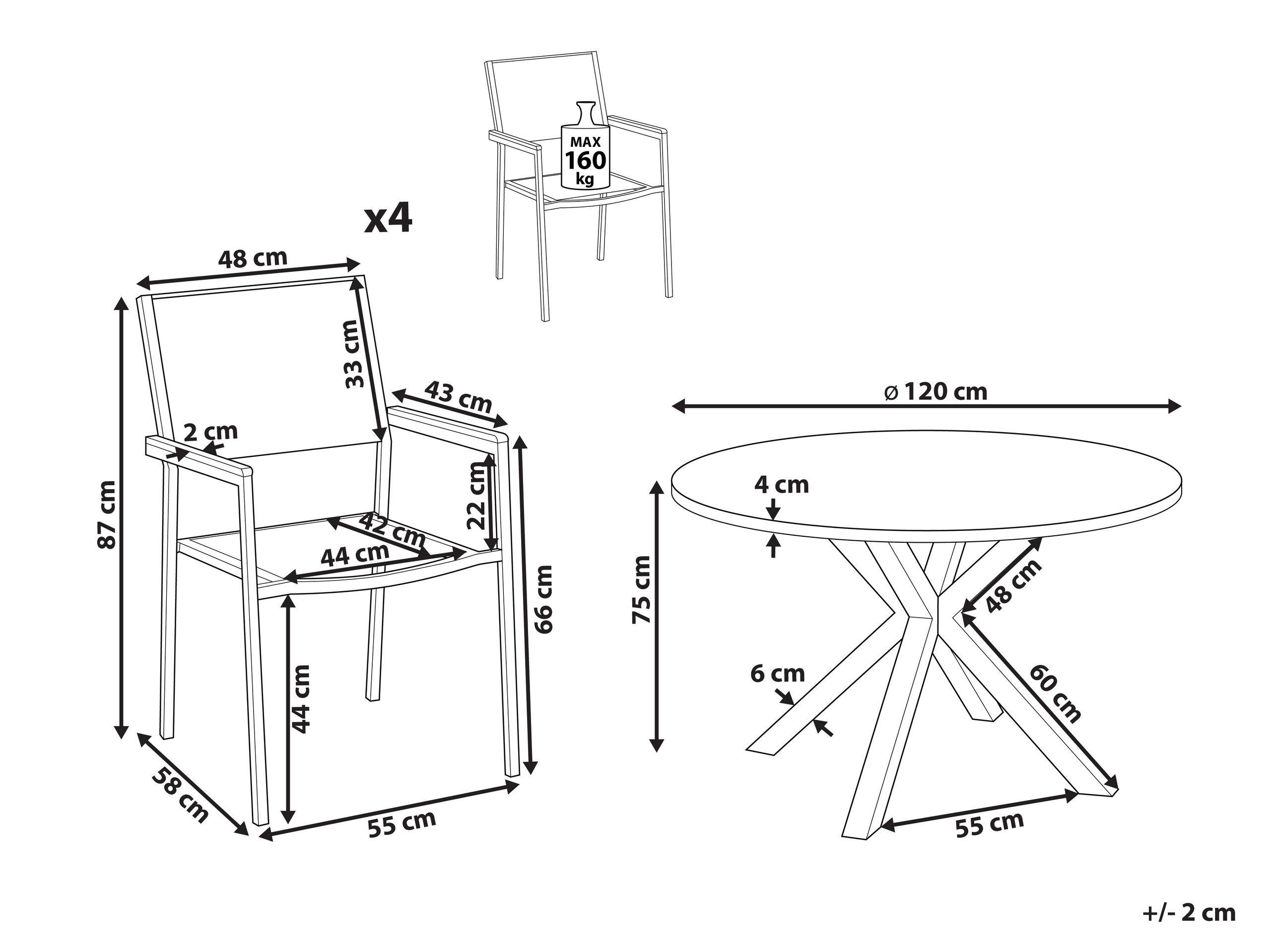 Beliani Garten-Essgruppe für 4 Personen aus Aluminium Modern MALETTO/GROSSETO