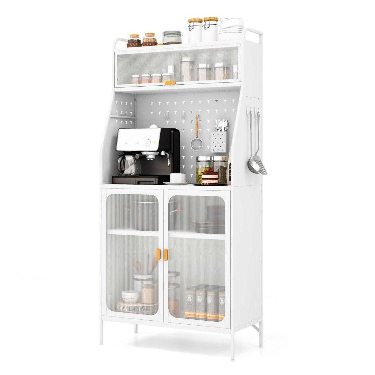 Northix Küchenschrank Küchenbuffet mit Steckbrett & verstellbarem Regal 76 x 36 x 161 cm Weiß