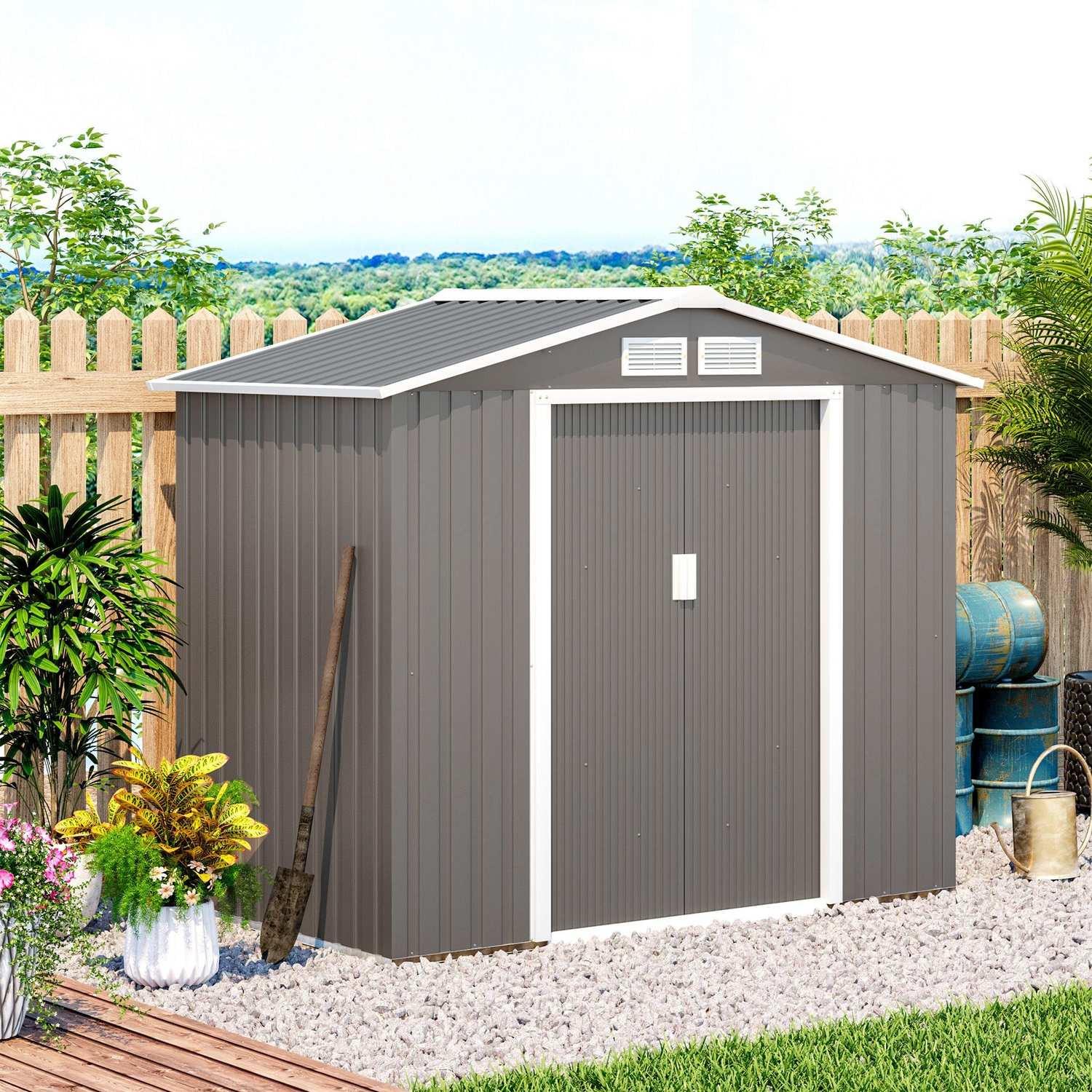 Northio Gerätehaus Gartenhaus Mit Bodenrahmen & Schiebetüren, Wetterfest, Stahl, Hellgrün, 213X130X185Cm