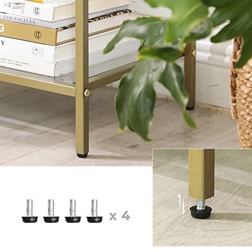 Pricenet Eleganter goldener Konsolentisch mit 3 Regalen und Glasplatten