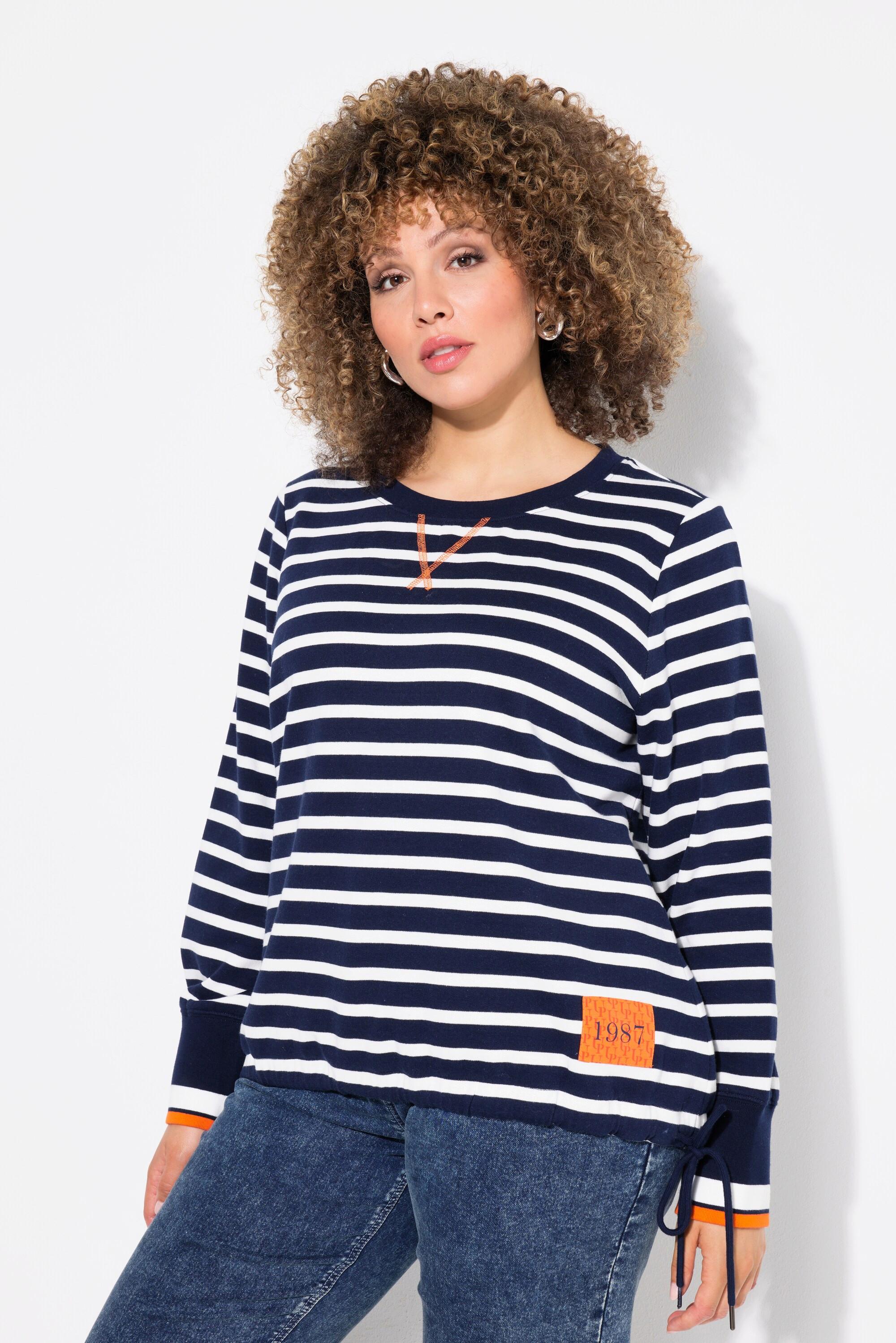 Ulla Popken Sweatshirt, Ringel, Tunnelzug, Rundhals, Langarm