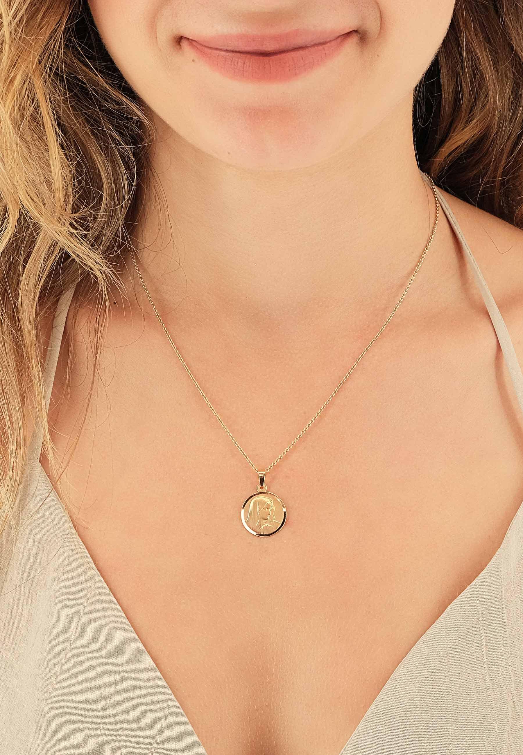 MUAU Schmuck Anhänger Medaille Dolorosa Gelbgold 750, 16mm, 24x16mm