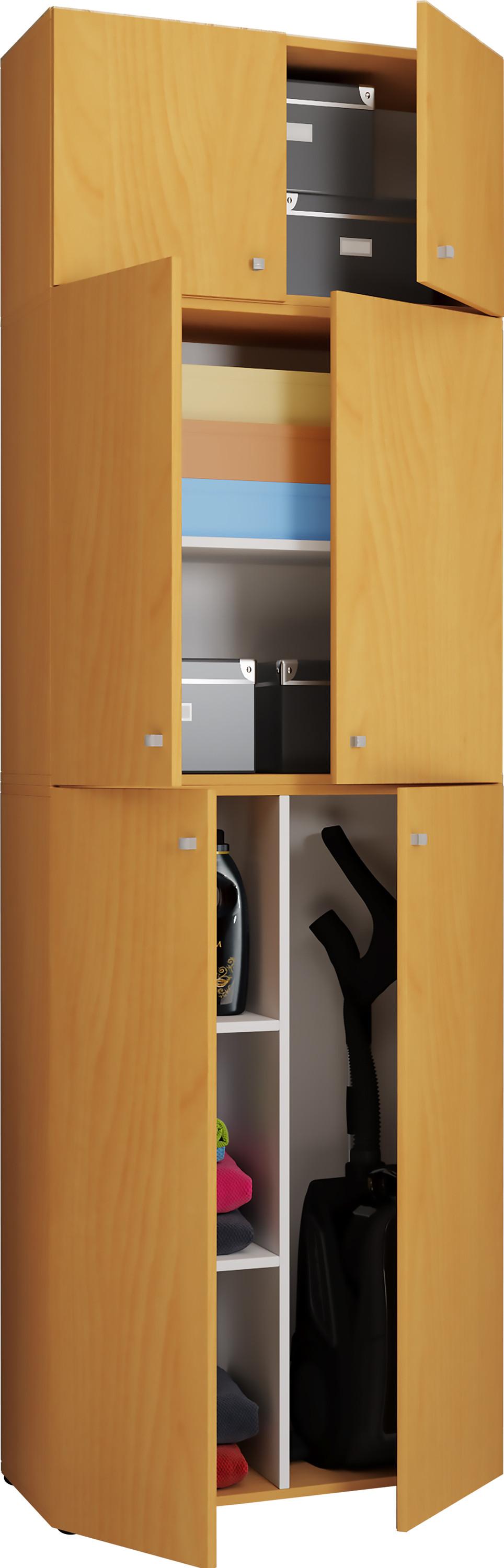 VCM Holz Besenschrank Staubsauger Putzschrank Haushaltsschrank Drehtüren Lona A