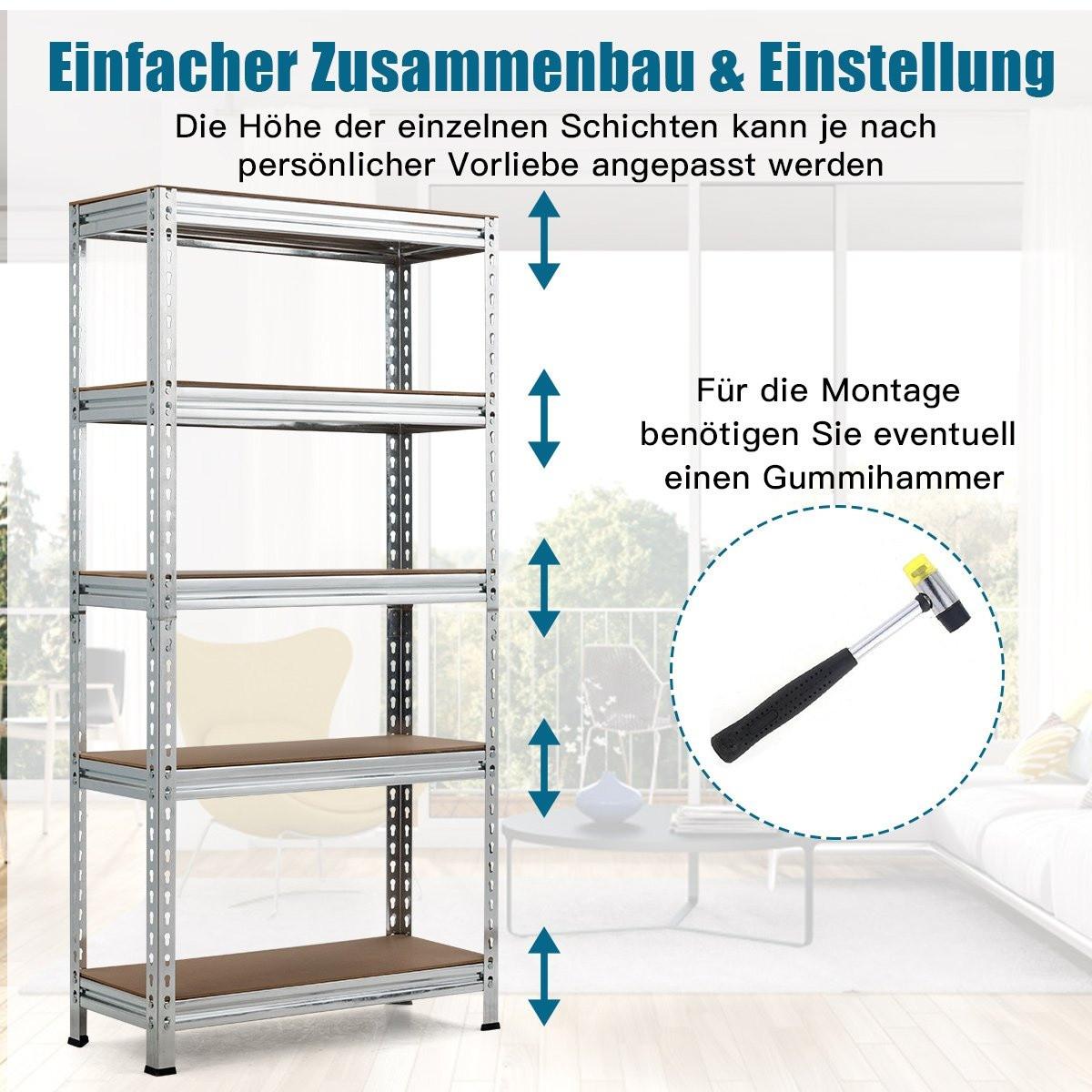 Northix Lagerregal mit 5 Verstellbare Ablagen Schwerlastregal bis 500 kg Belastbar
